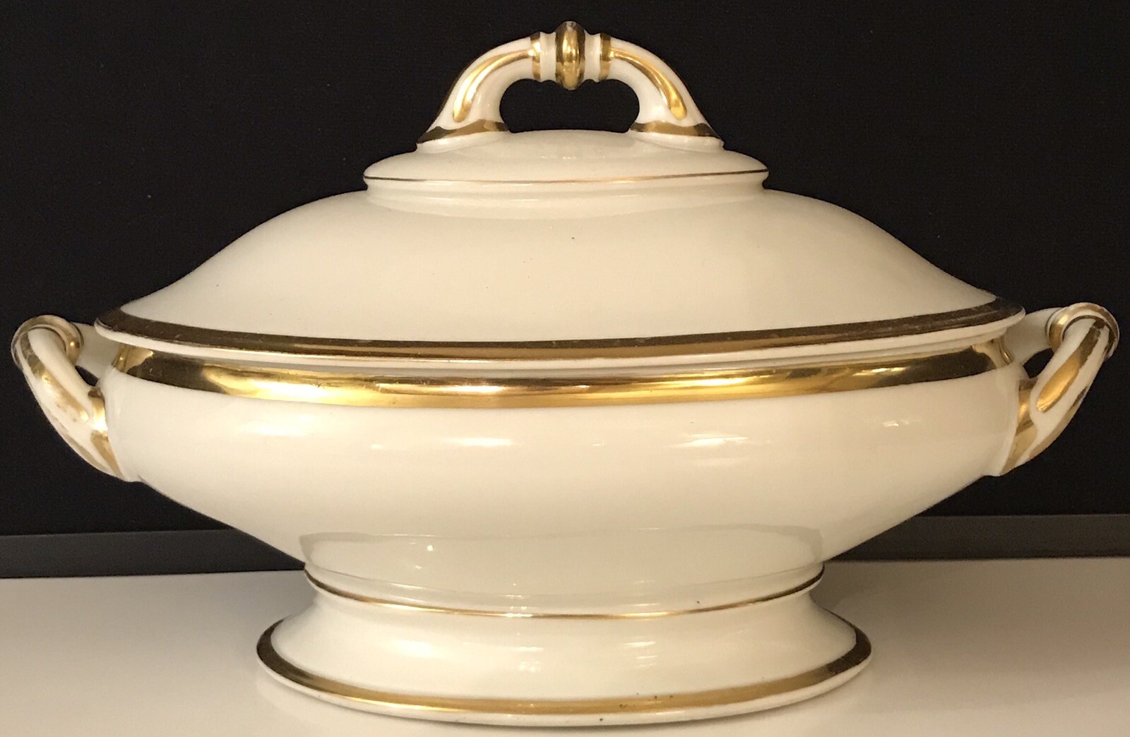 VICTORIAN GOLD ENCRUSTED BONE CHINA TUREEN & LID-11 5/8”L X 7”W X 7”H