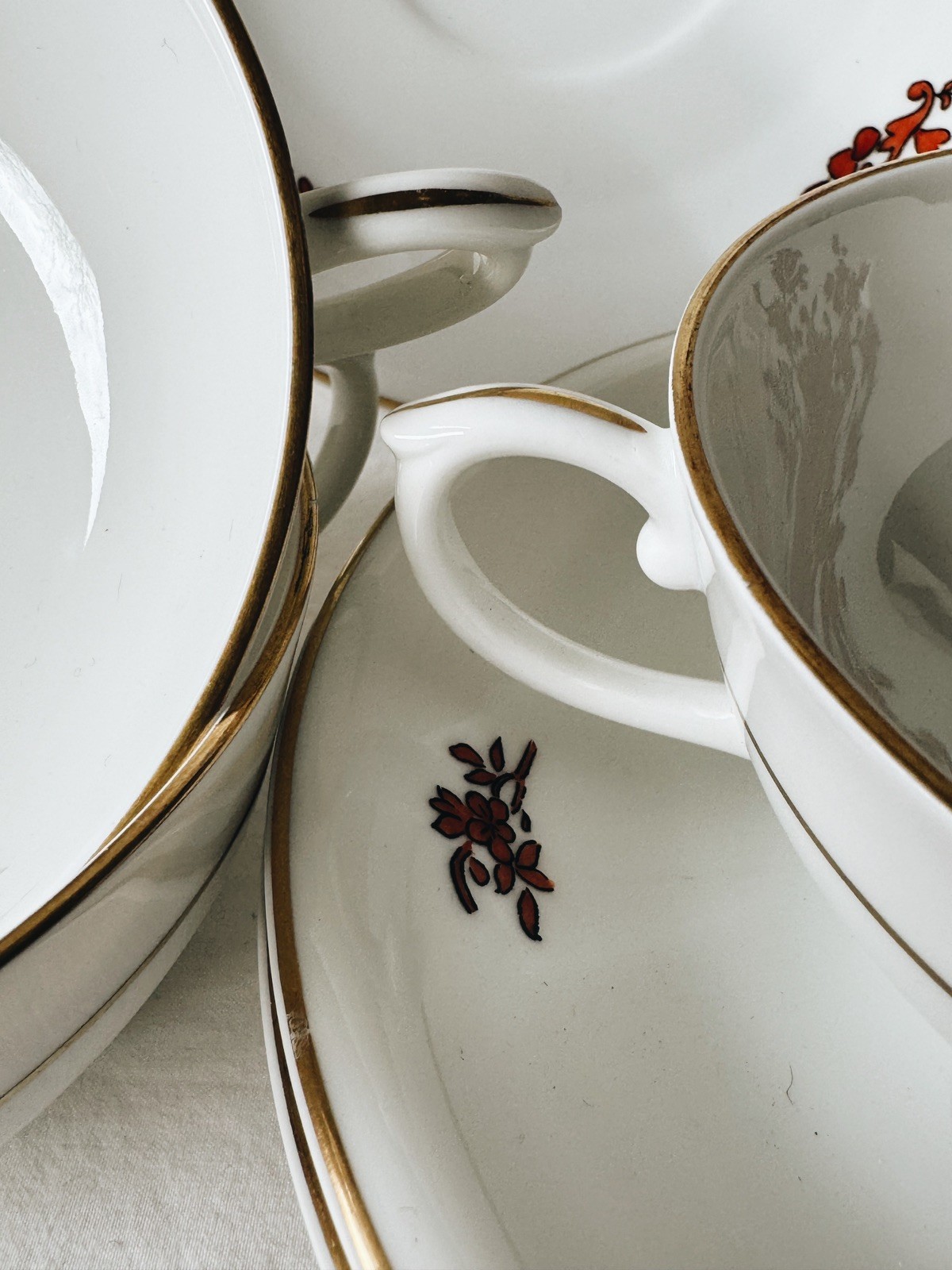 Vintage Vista Alegre “Teresa” Rust Footed Cup & Saucer Portugal, Set of THREE