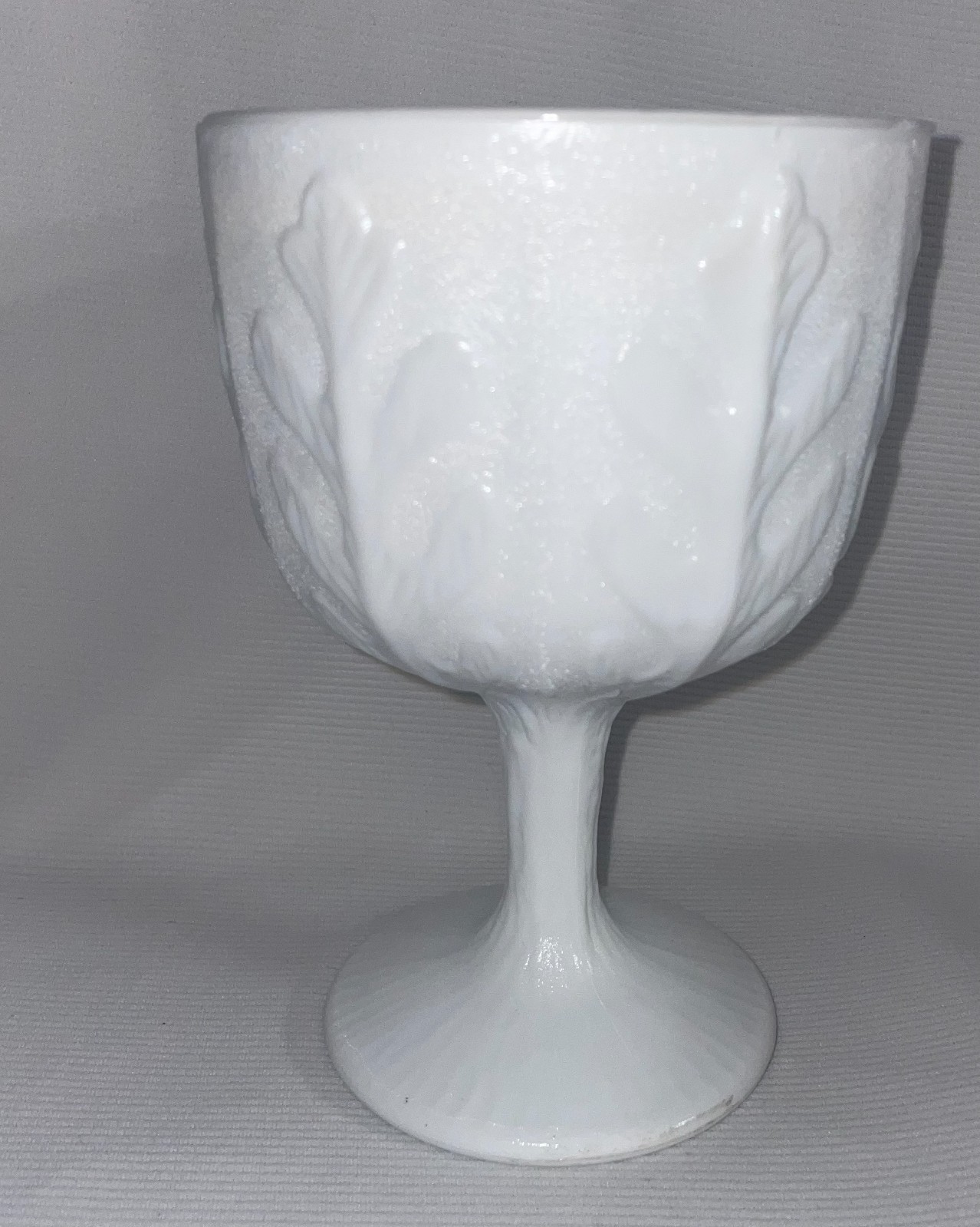FTD White Milk Glass Pedestal Candy Dish Oak Leaf Pattern