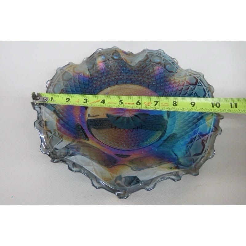 Indiana Glass Co. Diamond Point Blue Iridescent Carnival Hostess Plate