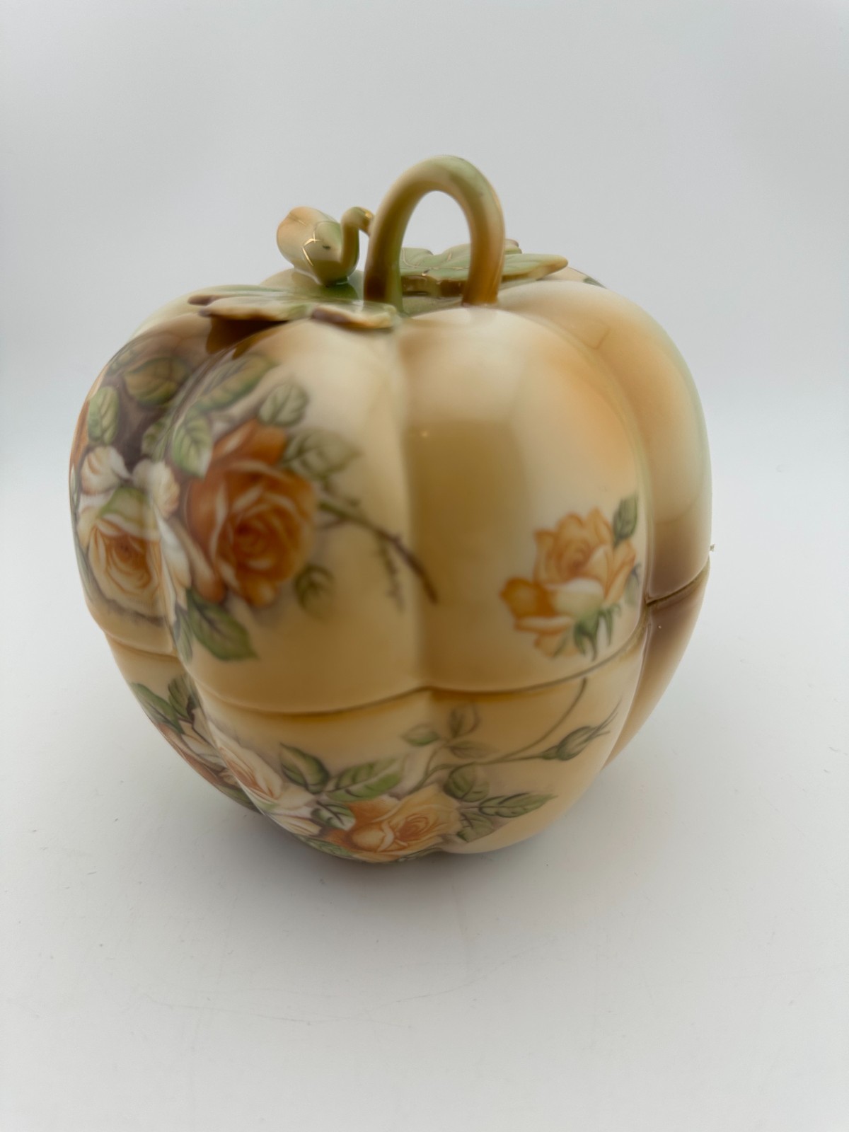 RS Prussia Pumpkin Covered Candy Dish Floral Luster Porcelain Box