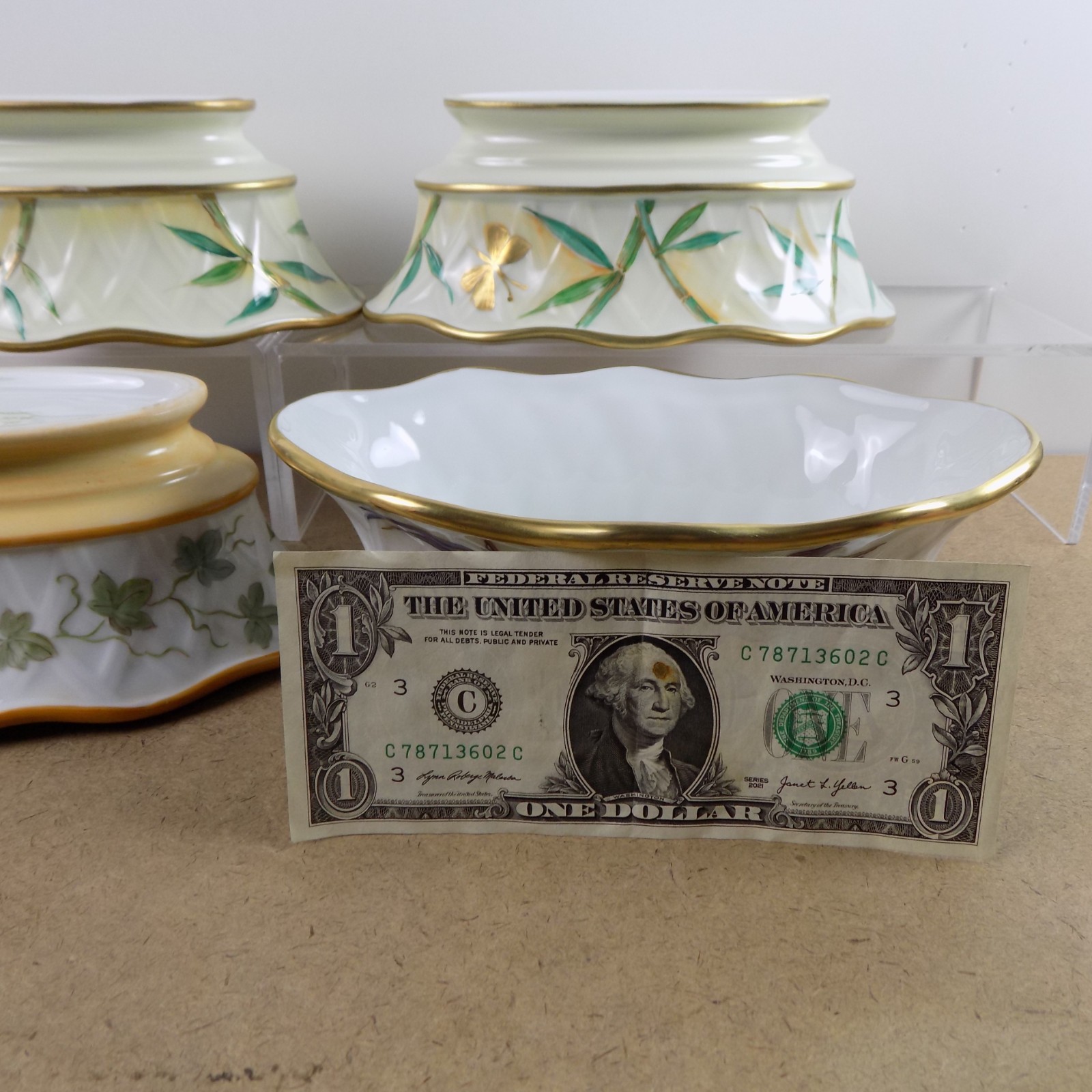 4 Chamart Peint Main Limoges Porcelain Oval Bowls or Planters 7.75″x3″ VGC