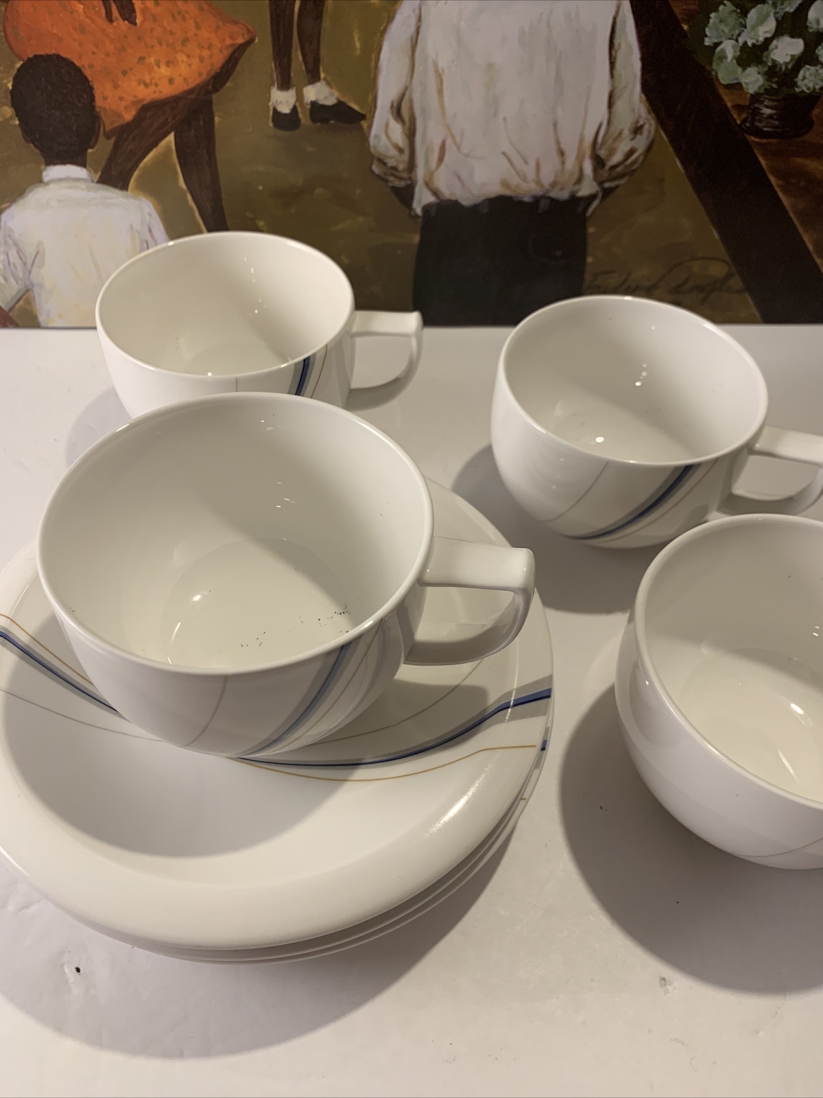 Mikasa Maxima Fine China~Composure~Cup & Saucer Set #CAL03 Gray Blue Tan~Japan