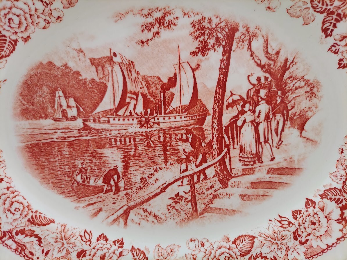 Homer Laughlin Historical America Oval Platter, The First Steamboat, 11 3/4 In.