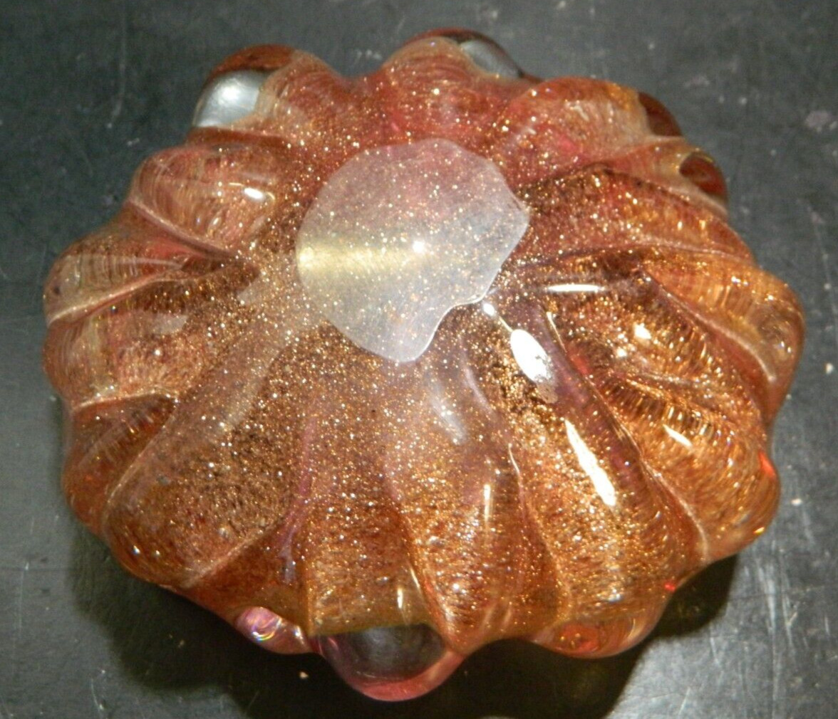 Murano Hand Blown Cranberry Art Glass Pinched Sides Bowl w/ Gold Dust 5.5″ Excel