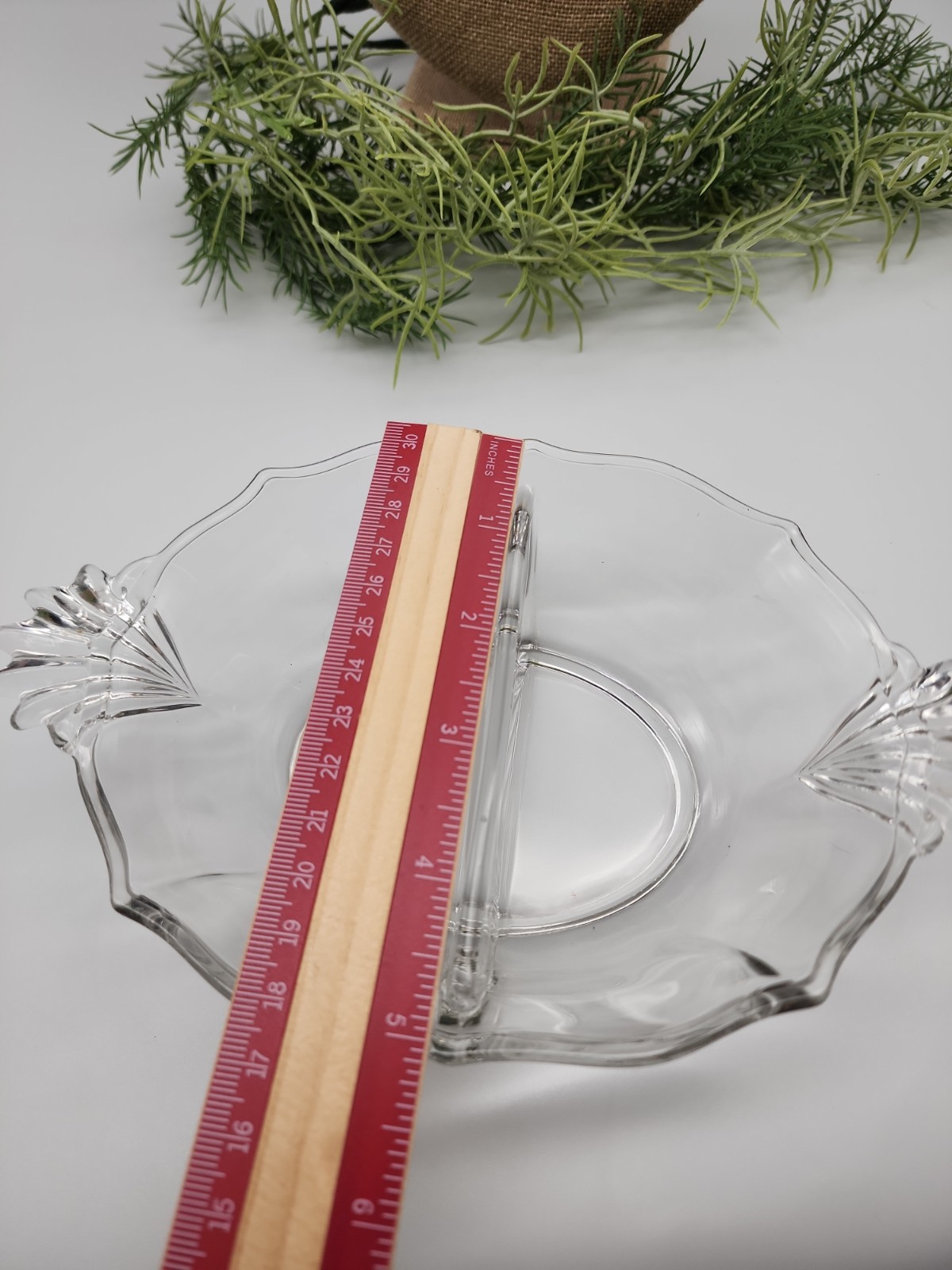 Vintage Clear Glass Divided Relish Dish Fan Handles Mid-Century Serving Bowl