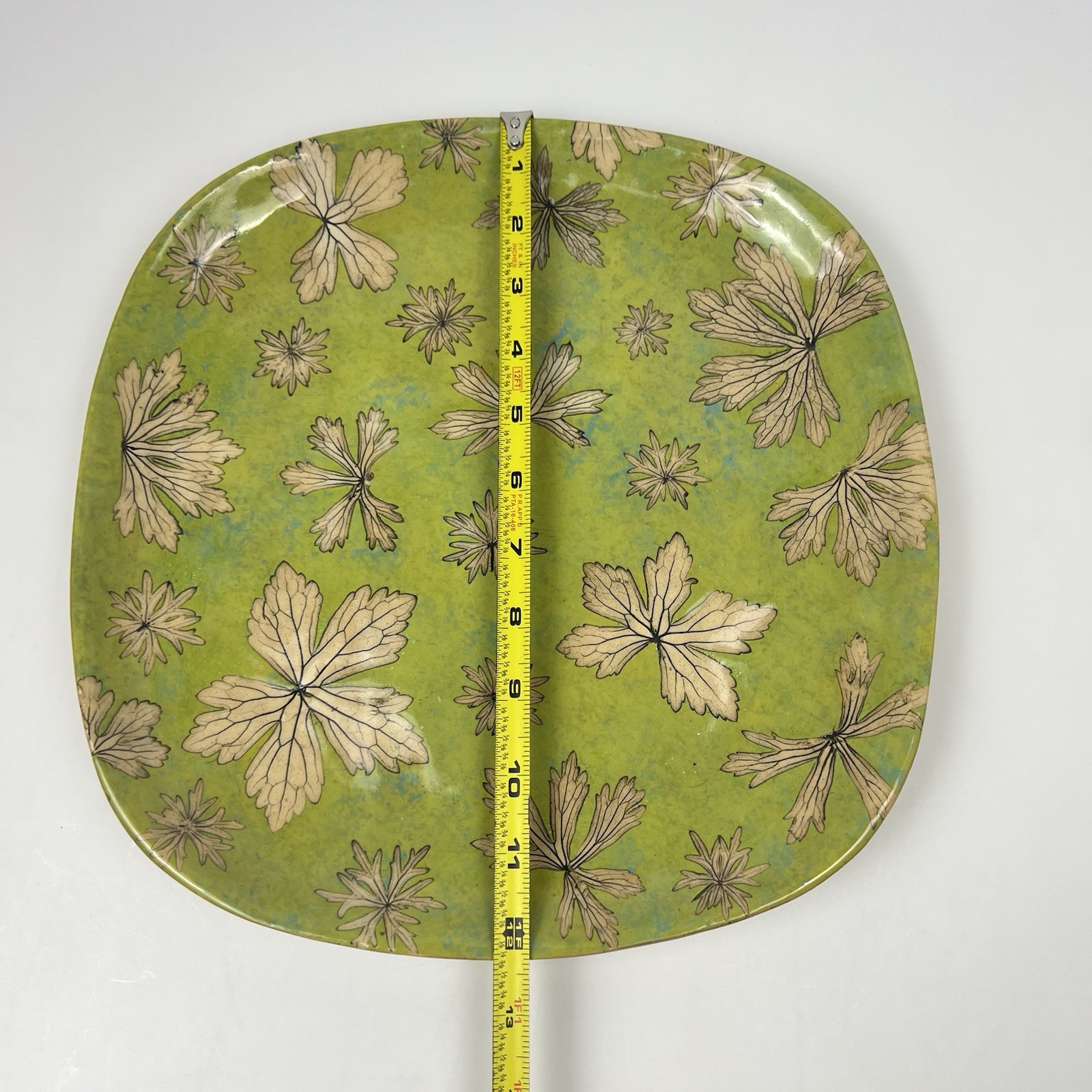Sue Henry Handmade Stoneware Serving 12” Plate Wild Geranium Leaf Pottery USA