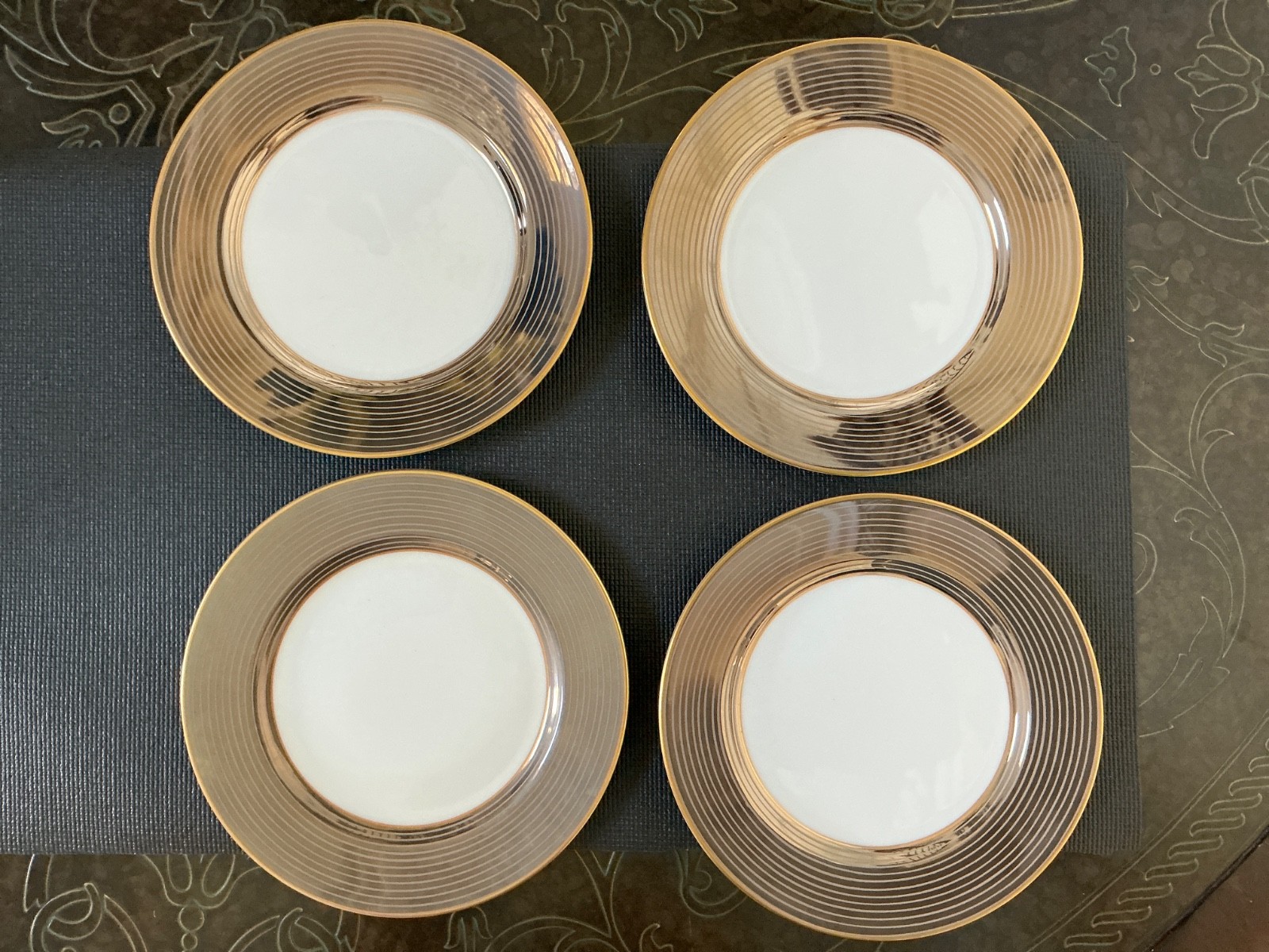 Fitz & Floyd Les Bandes Platinees 6 1/2” Bread Butter Plate Set of 4