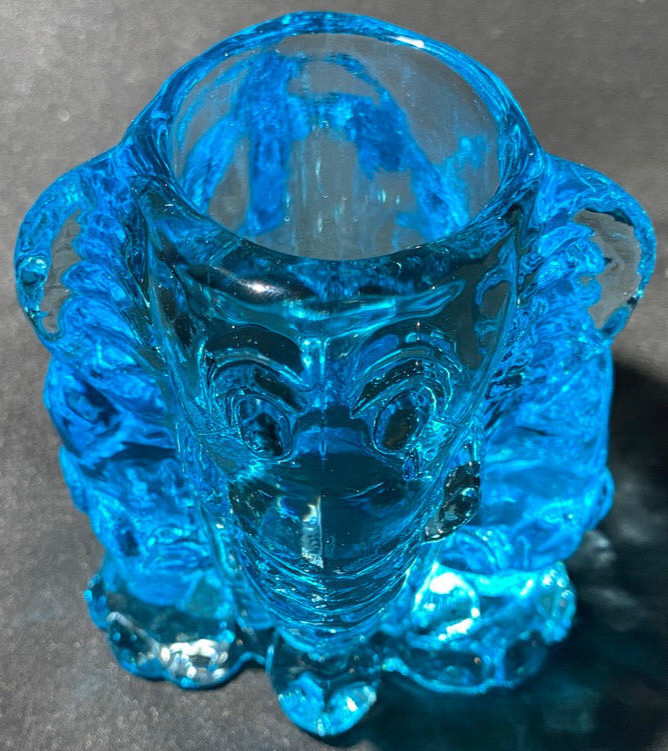 Blue Vaseline glass Circus elephant toothpick Q-tip holder uranium match crying
