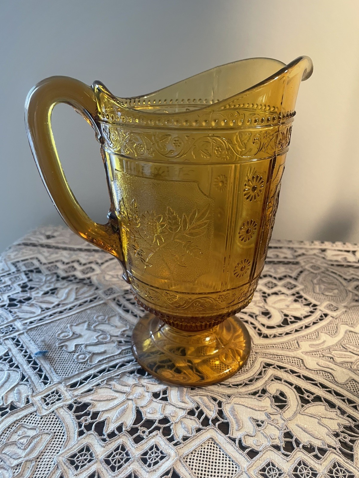 Antique EAPG Bryce Brothers Willow Oak Amber Glass Water Pitcher Circa 1880s