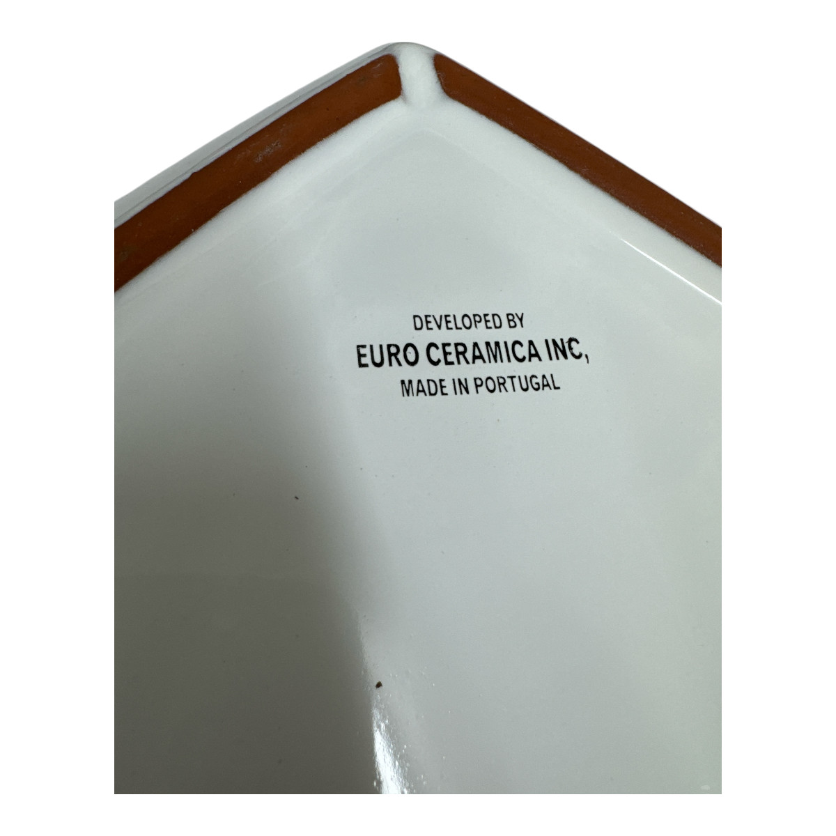 Euro Ceramica Large White Square Bowl Terracotta Rim Portugal 10 3/8″