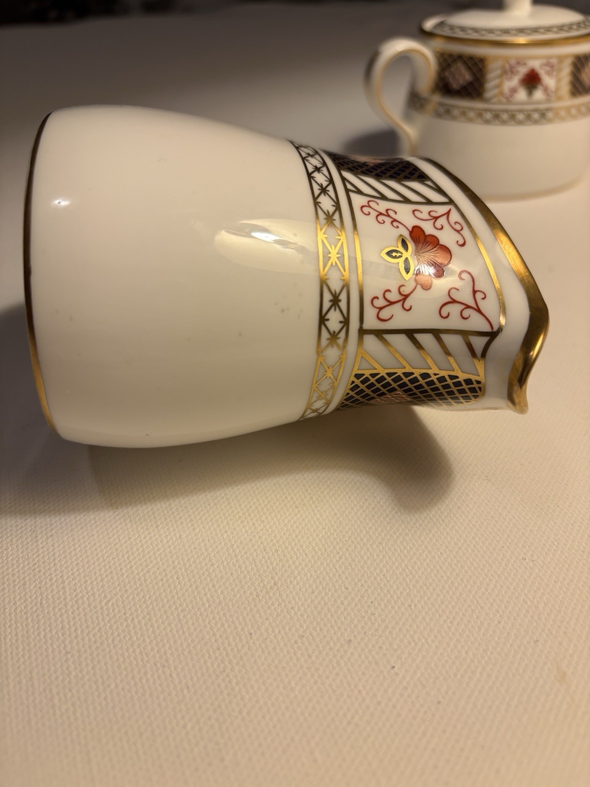 Royal Crown Derby Bordered Covered Sugar Bowl And Creamer