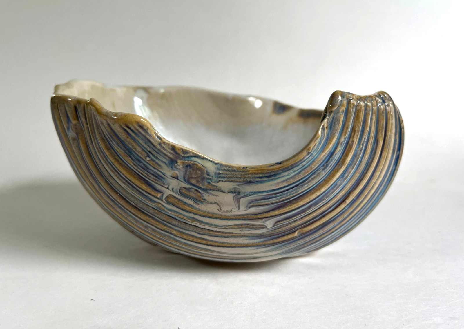 Vintage 2008 Studio Art Pottery Shell Bowl Multicolor