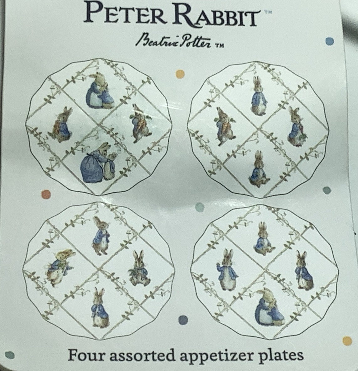 4 NEW Zrike Beatrix Potter PETER RABBIT Easter Spring 6” Appetizer Plates Cute
