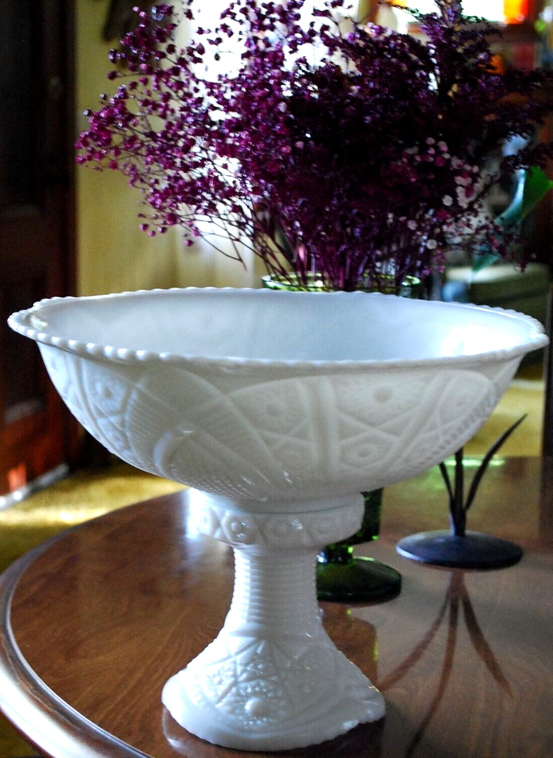Vtg 1930s McKee THE CONCORD White Milk Glass PUNCH BOWL & PEDESTAL BASE SET 13″