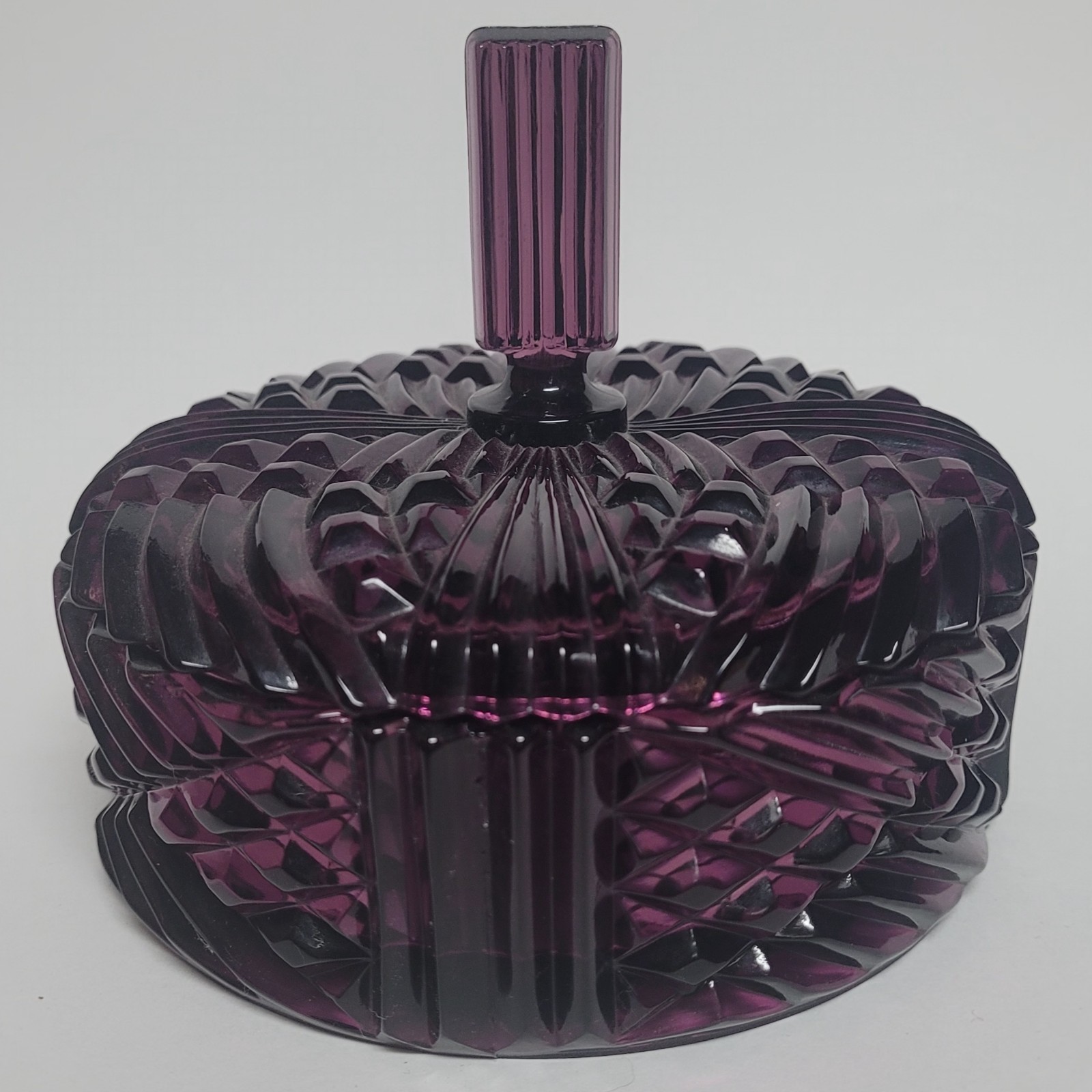 Vintage Viking Glass Amethyst Purple Divided Lidded Dish MCM Art Deco Style rare