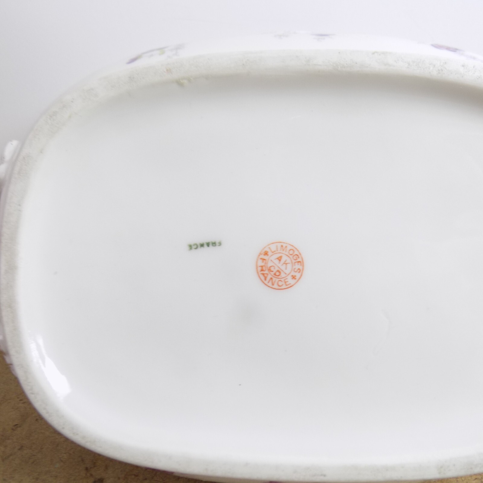 AK Limoges Porcelain Lidded Serving Bowl Purple Flowers Gold France