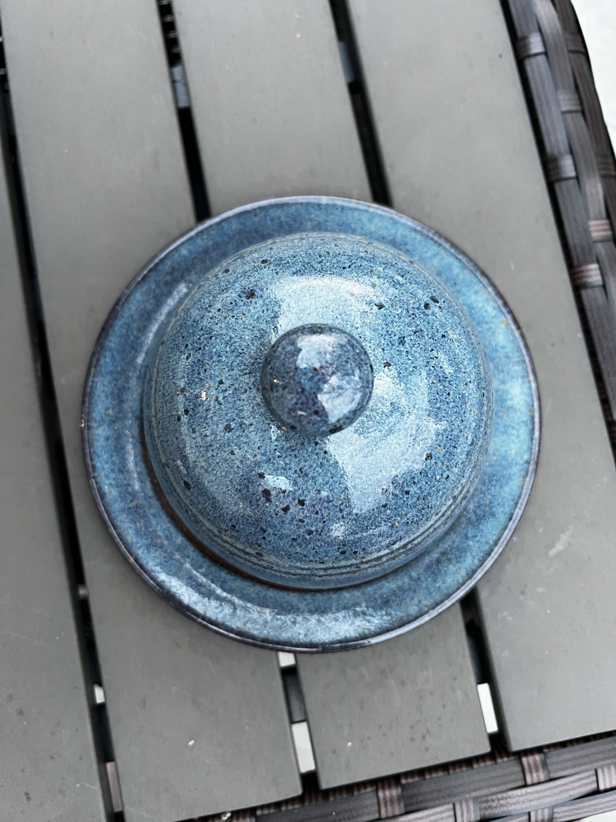 Vtg Kentucky Earthworks Pottery Handmade Stoneware Cottage Farm Blue Dish