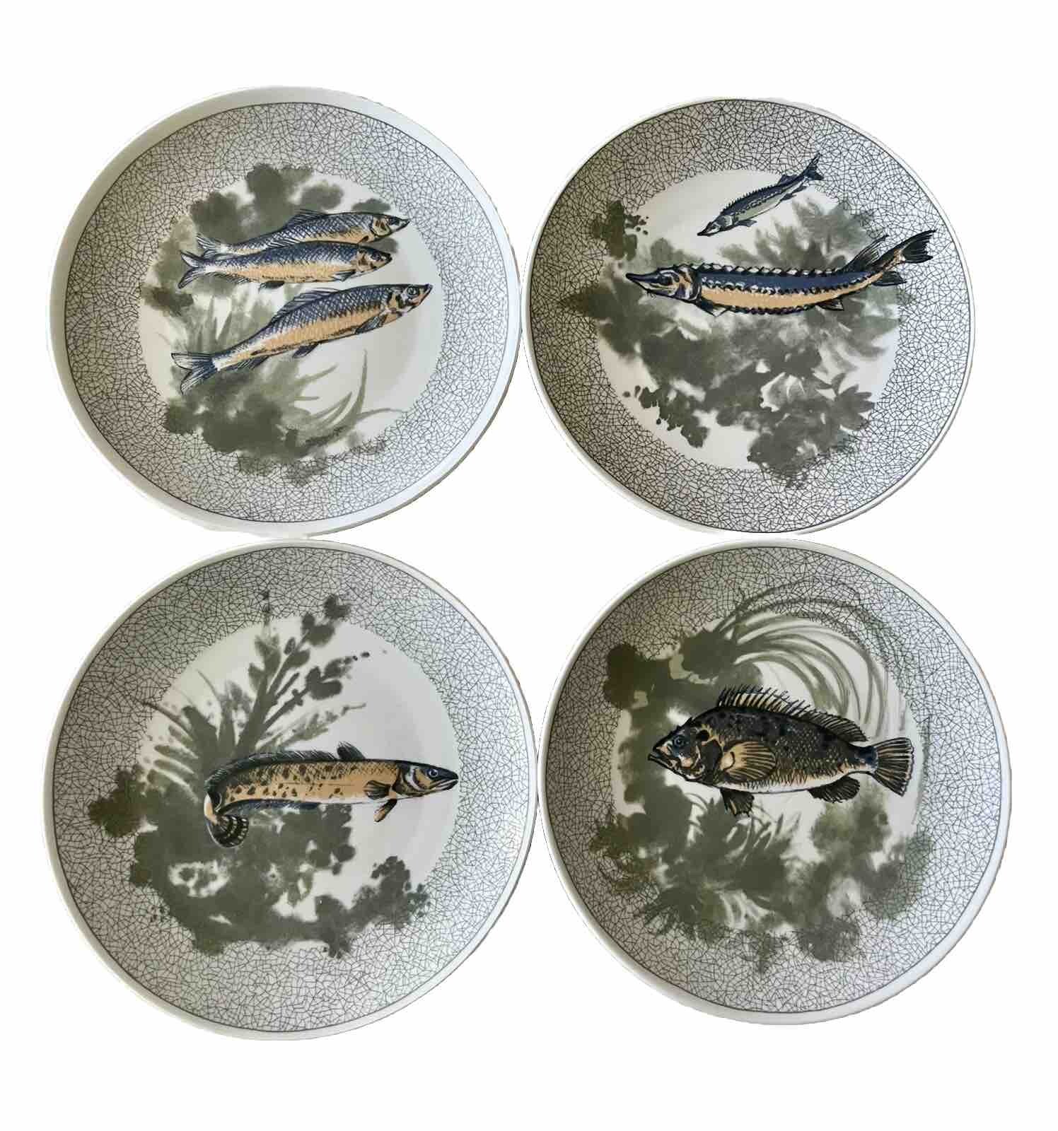 4VINTAGE KAHLA GERMANY PORCELAIN FISH PLATES – 9 in PLATES