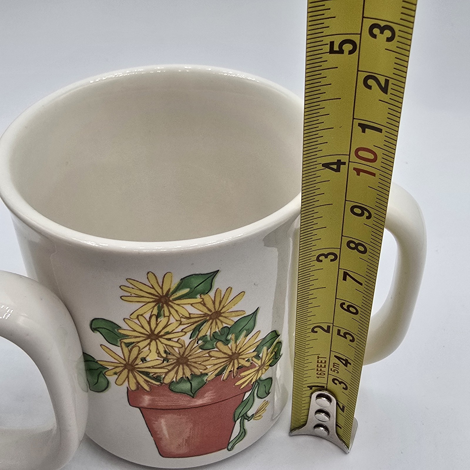 Yellow Daisy Garden Planter Coffee Cup Mug Vtg 1985 H.O.L. Botanical Floral
