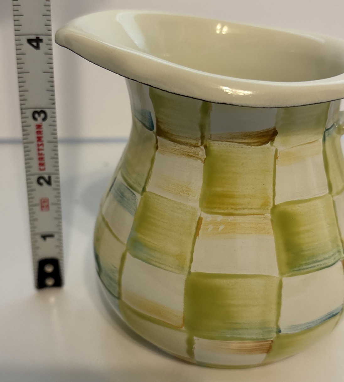 Mackenzie Childs Parchment Check Enamel Creamer