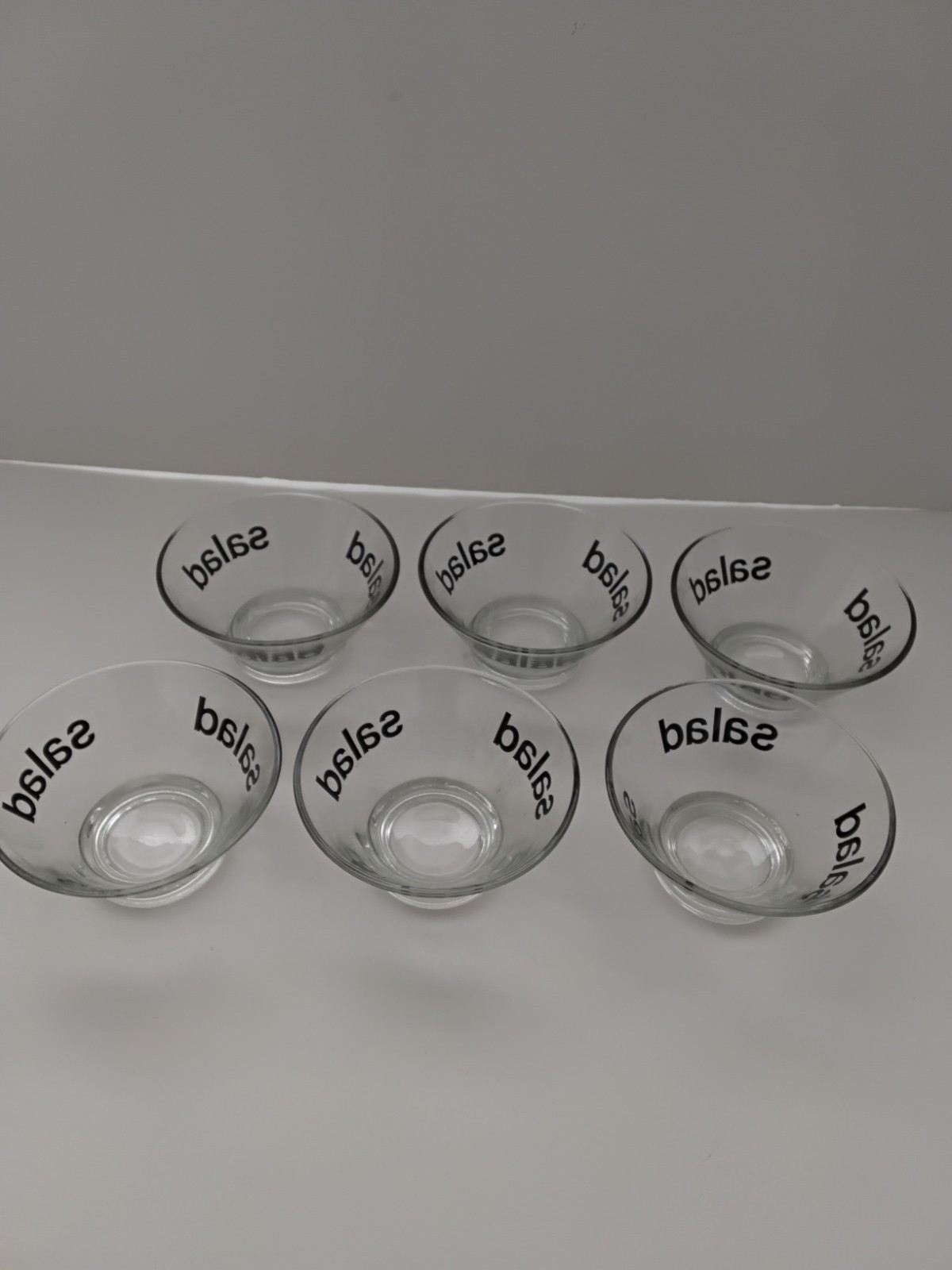 Vintage Wheaton Glass Salad Bowls Black Graphics Typography 5 1/4″ Set of 6