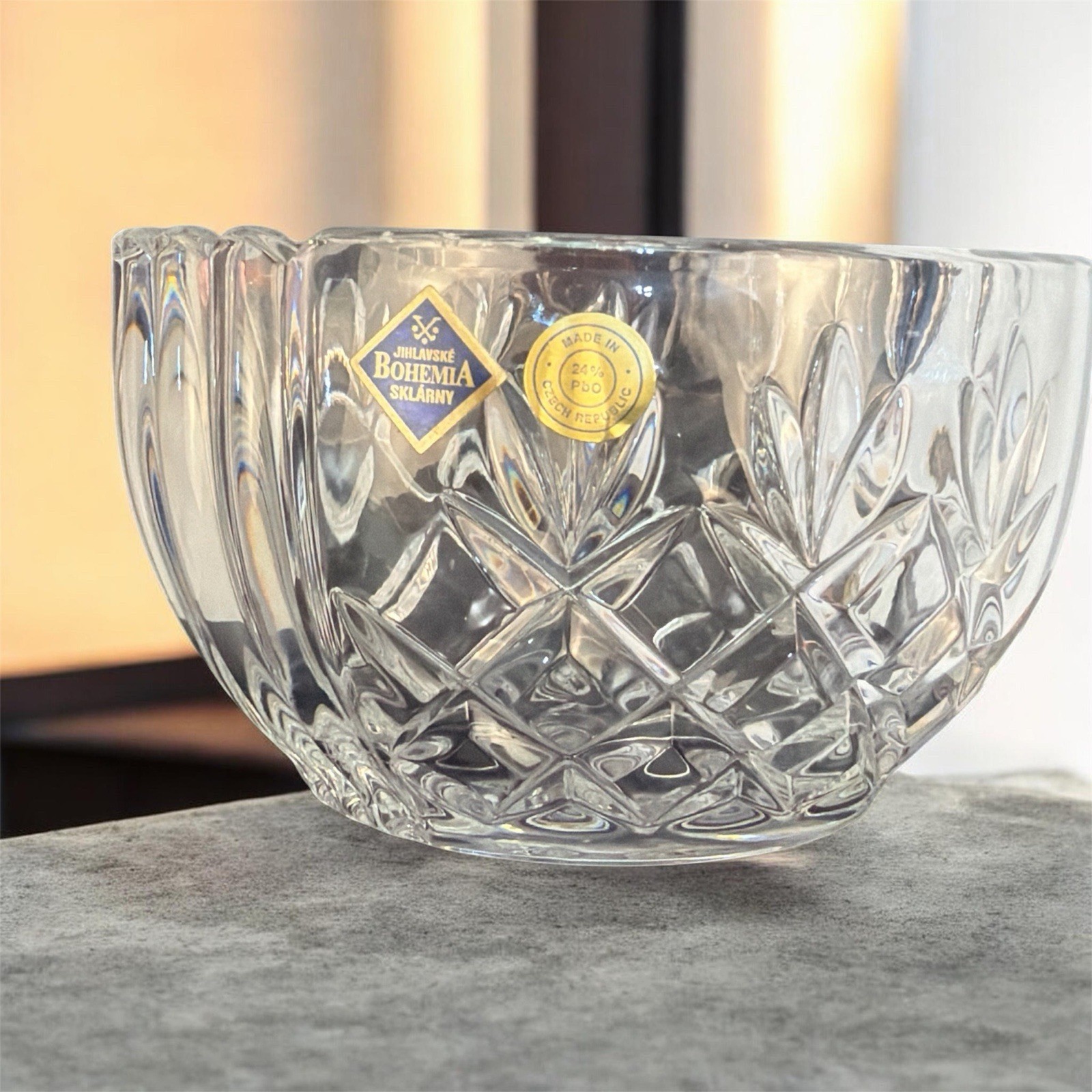 Vintage Bohemia Czech 24% LEAD CRYSTAL Candy Bowl Dish – WITH LABELS