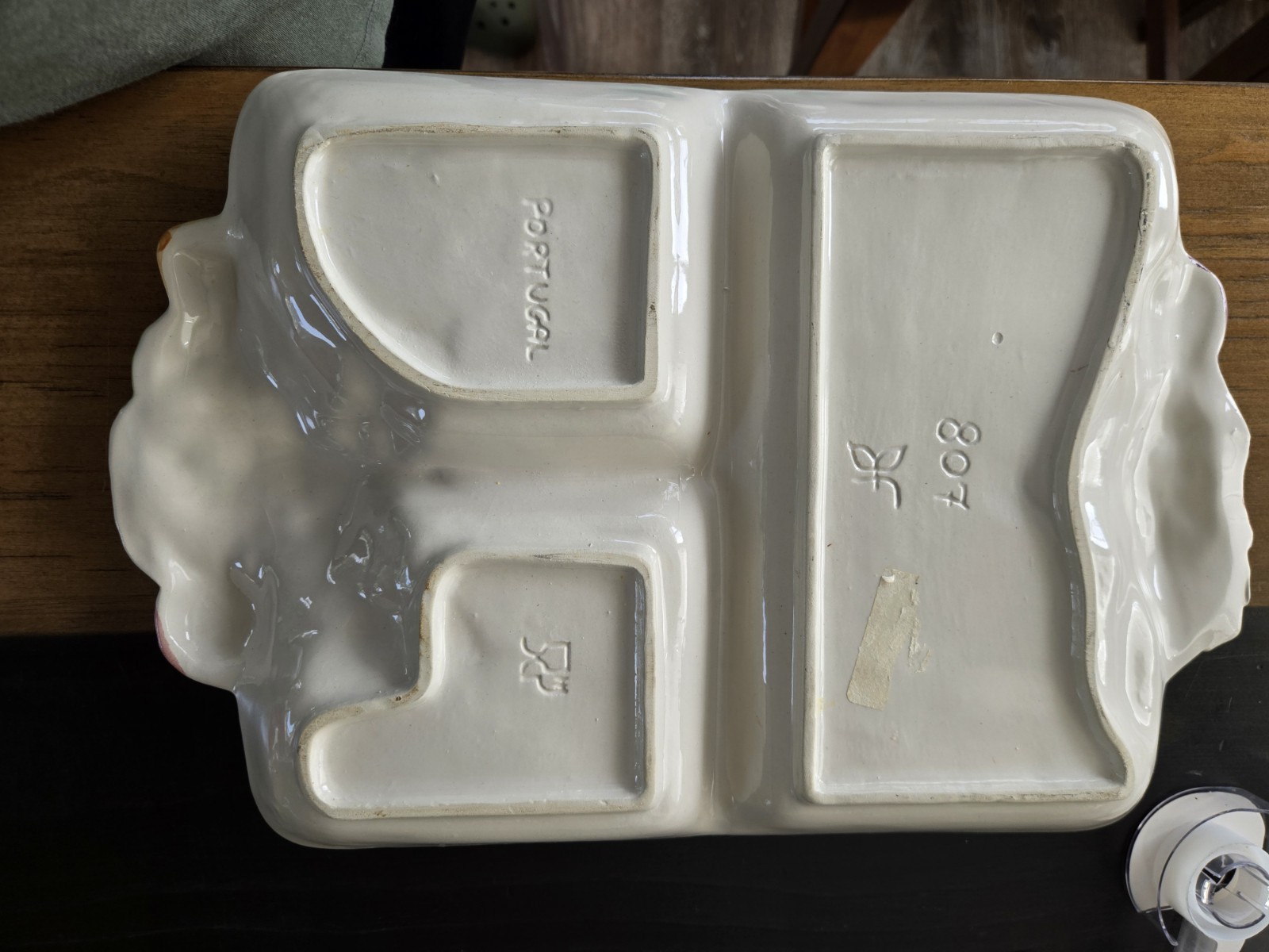 VTG Ceramic sectioned barbotine Serving Tray Made In Portugal Hand Painted Fruit