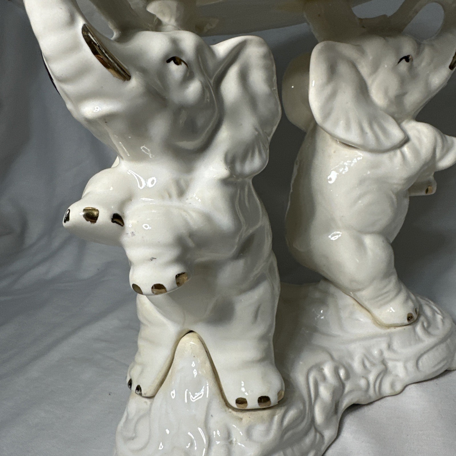 Elephant Pedestal Bowl Ceramichrome 1977 Trunk Up Ceramic 12″ Tall/11″ Diameter
