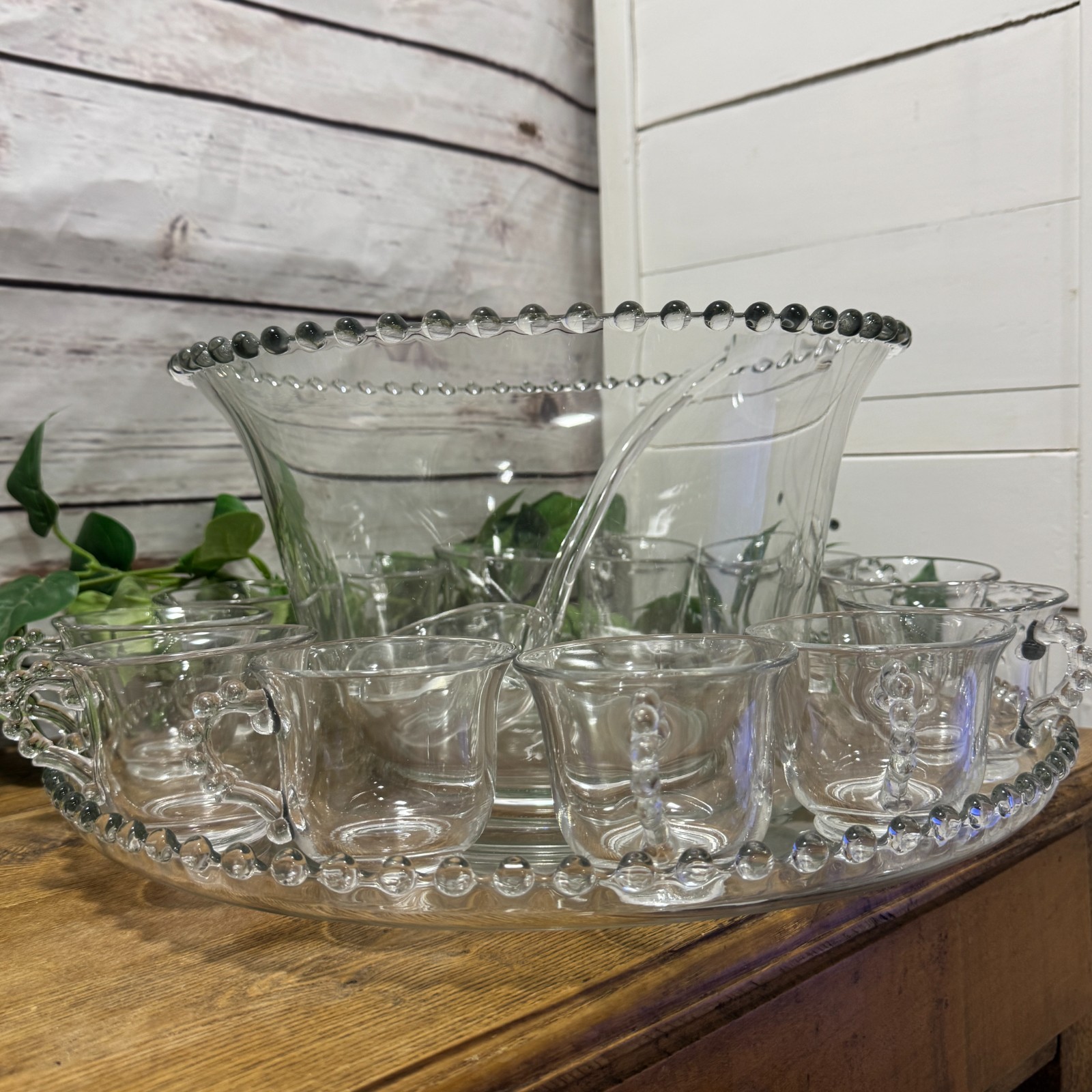 Imperial Candlewick Clear Glass Punch Bowl Ladle Underplate 12 Cups Complete Set