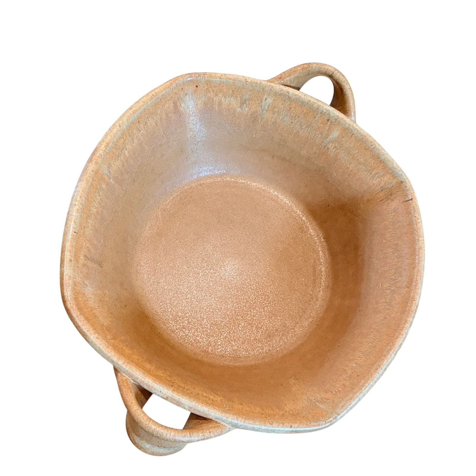 Studio Pottery 12″ Bowl w/ Handles Rustic Brown Stoneware Signed Unique