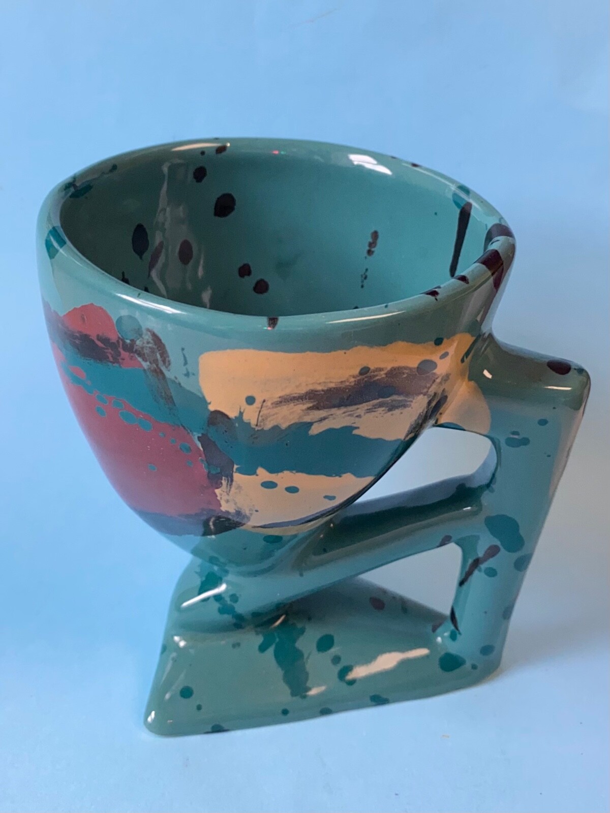 RARE CHARLES NALLE Studio Art Pottery Mug ABSTRACT Contemporary Teal Blue HTF!