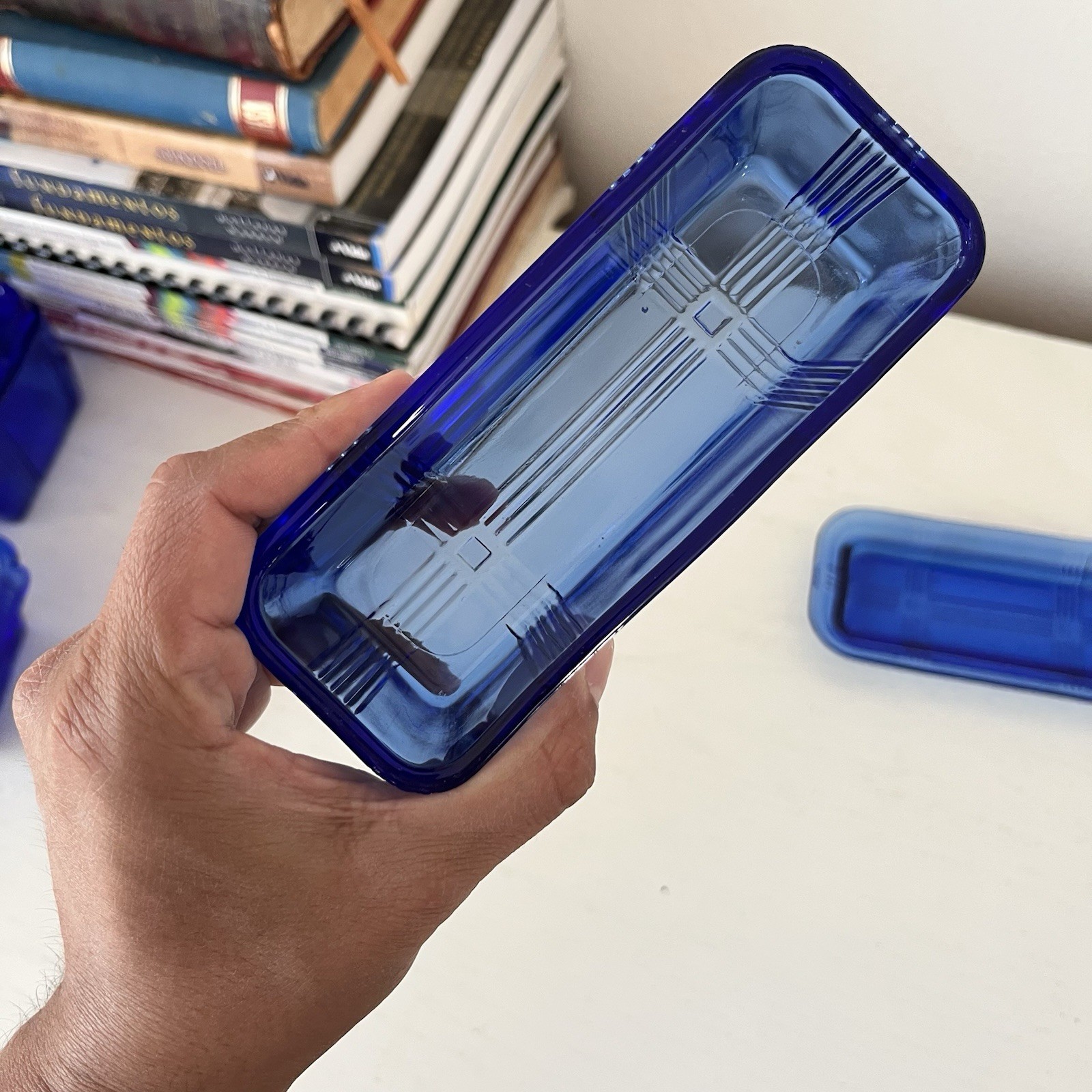 Vintage Hazel Atlas Cobalt Blue Glass Criss Cross Butter Dish, 1 Stick, 1/4 Lb