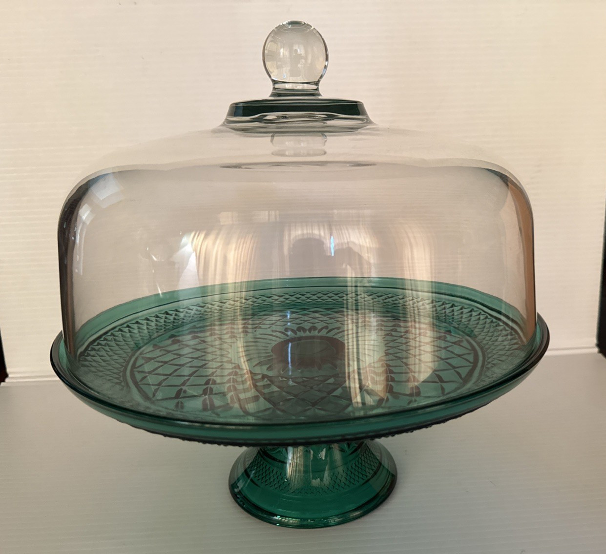 Anchor Hocking Vintage Wexford Glass Emerald Green Footed Cake Set w/Box EUC