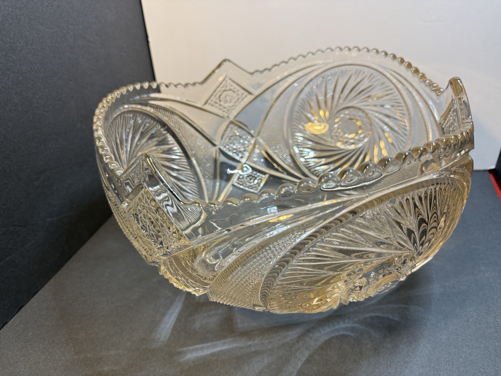 McKee Glass Aztec Design Punch Bowl hard to find Pale Pink Color 1896-1904