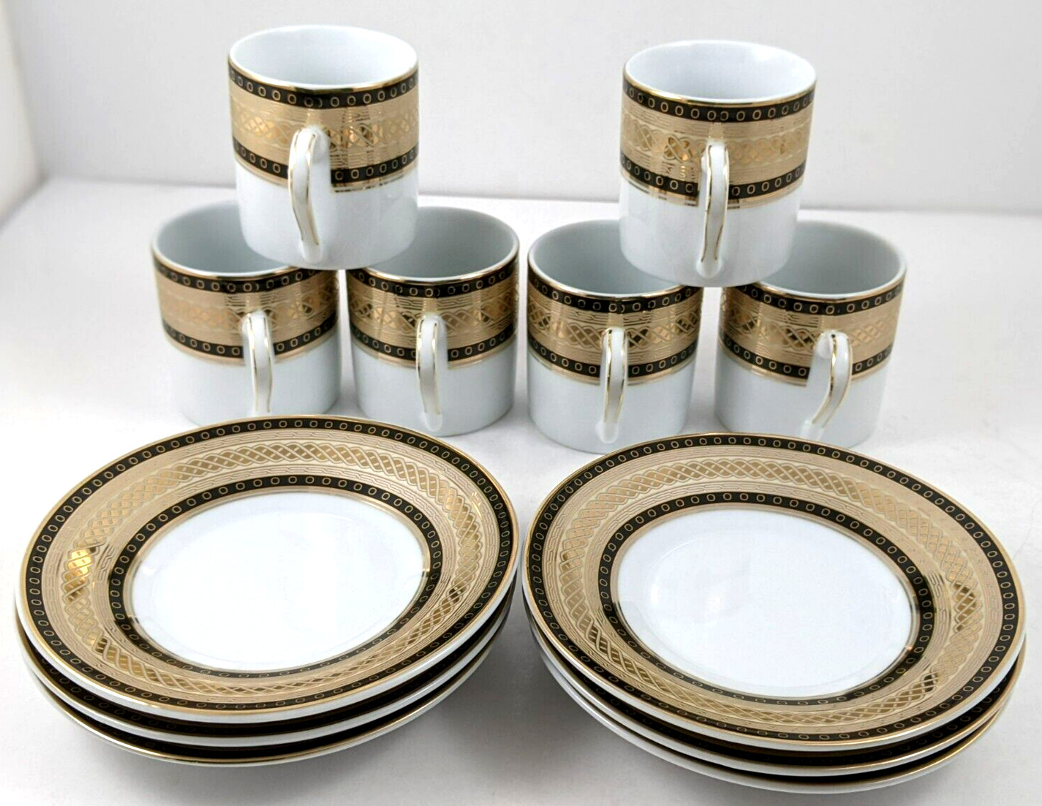 Nour Black Gold Porcelain Demitasse Cups And Saucers Twelve Piece Set