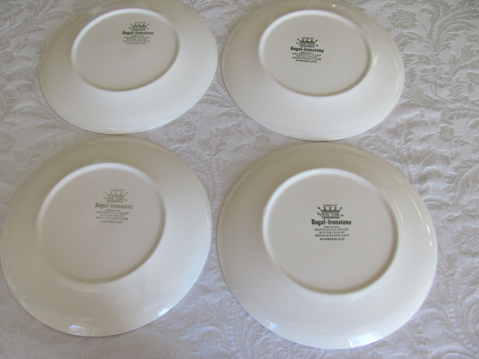 Royal China Ironstone Camelot -Blue & Green-USA- 10 1/8″ Dinner Plates-Set of 4