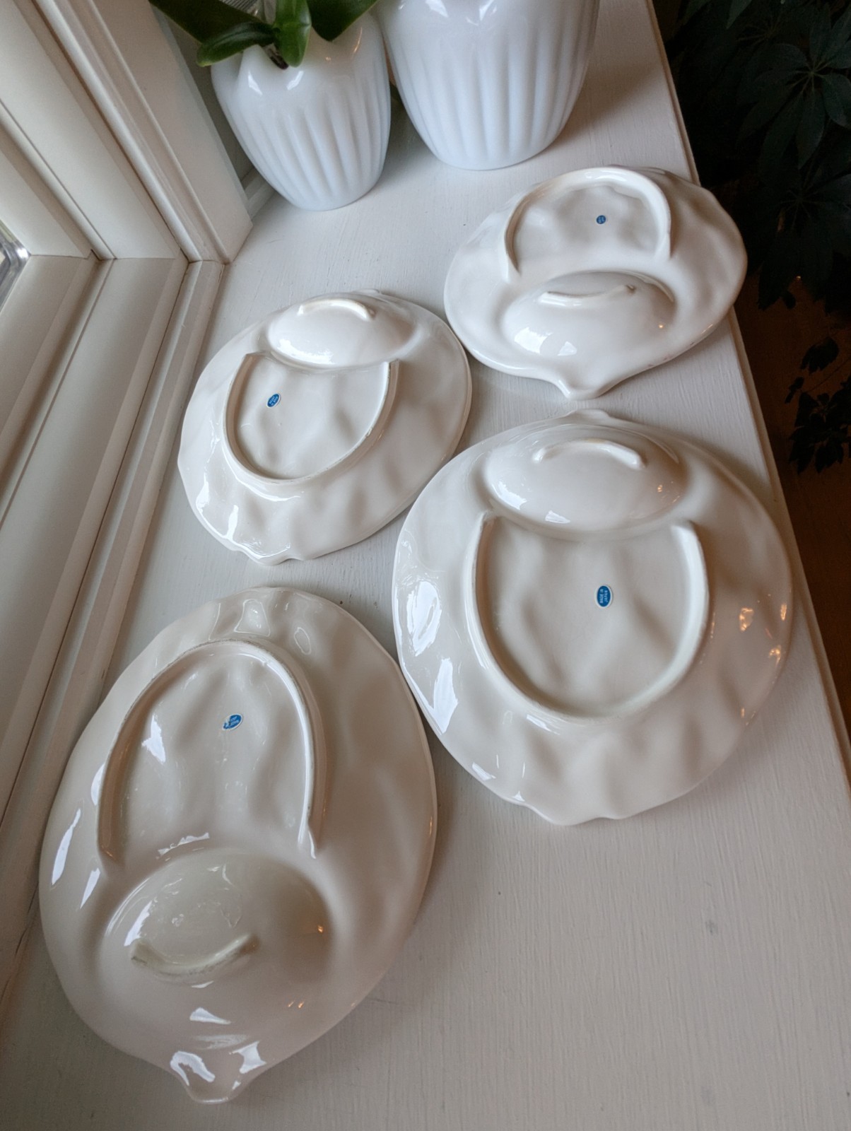 Set of 4 White Artichoke Shaped Appetizer Divided Plate Dish Vintage Japan