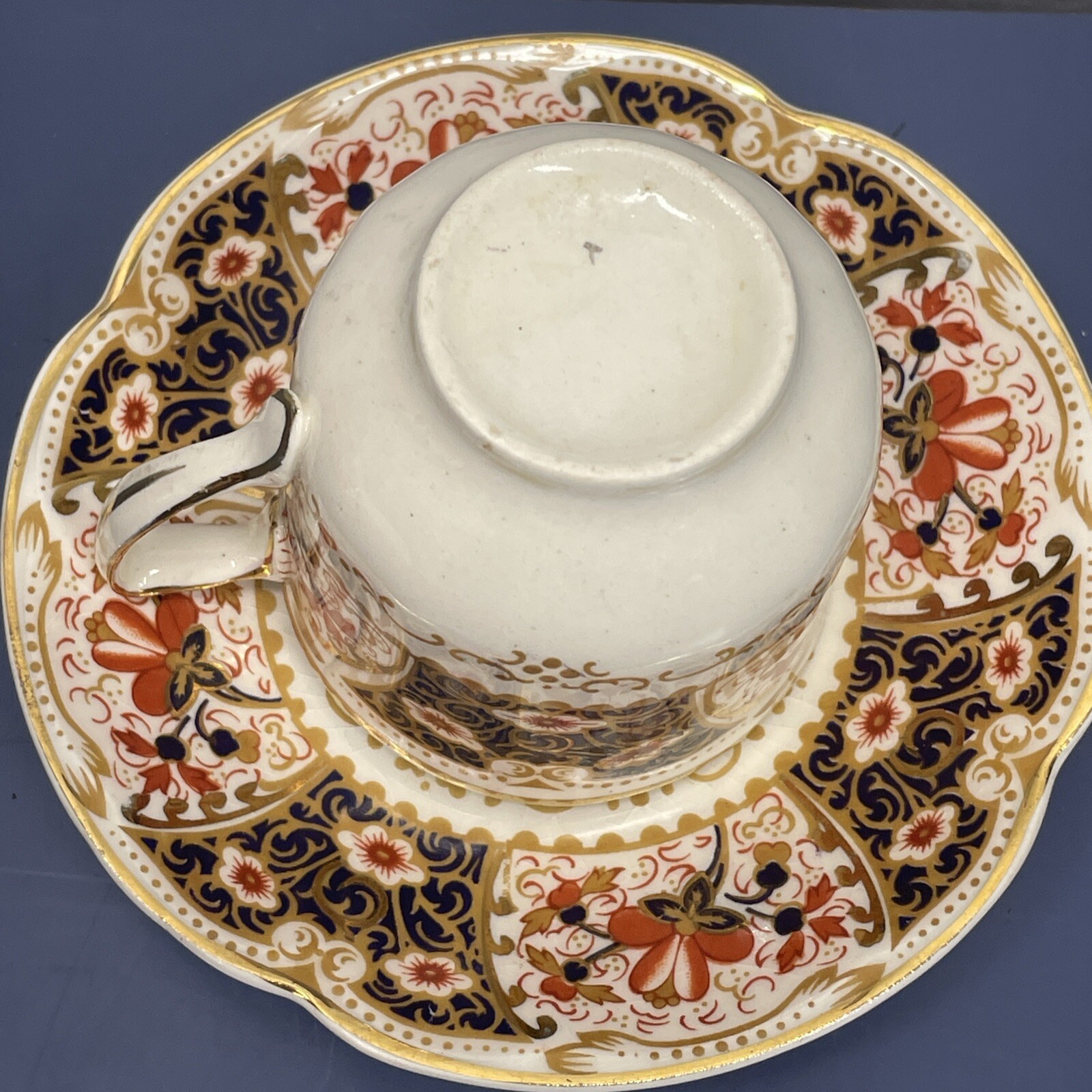 Rare Rutland Johnson Bros Demitasse Cup & Saucer Cobalt Blue Rust / Gold Floral
