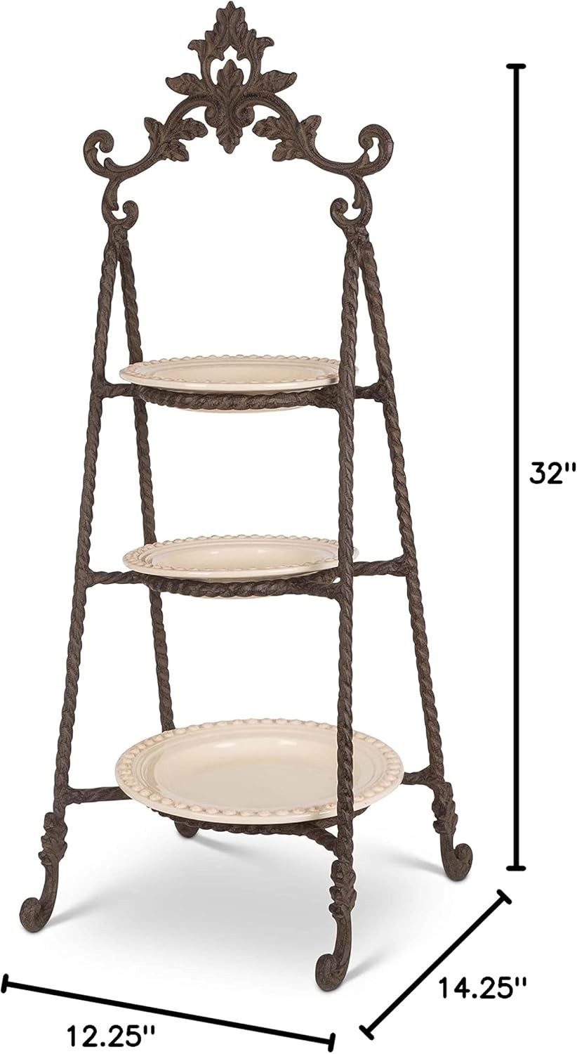 Metal Acanthus 3 Tier Server Rustic Kitchen Table Serving Stand Cream & Bronze