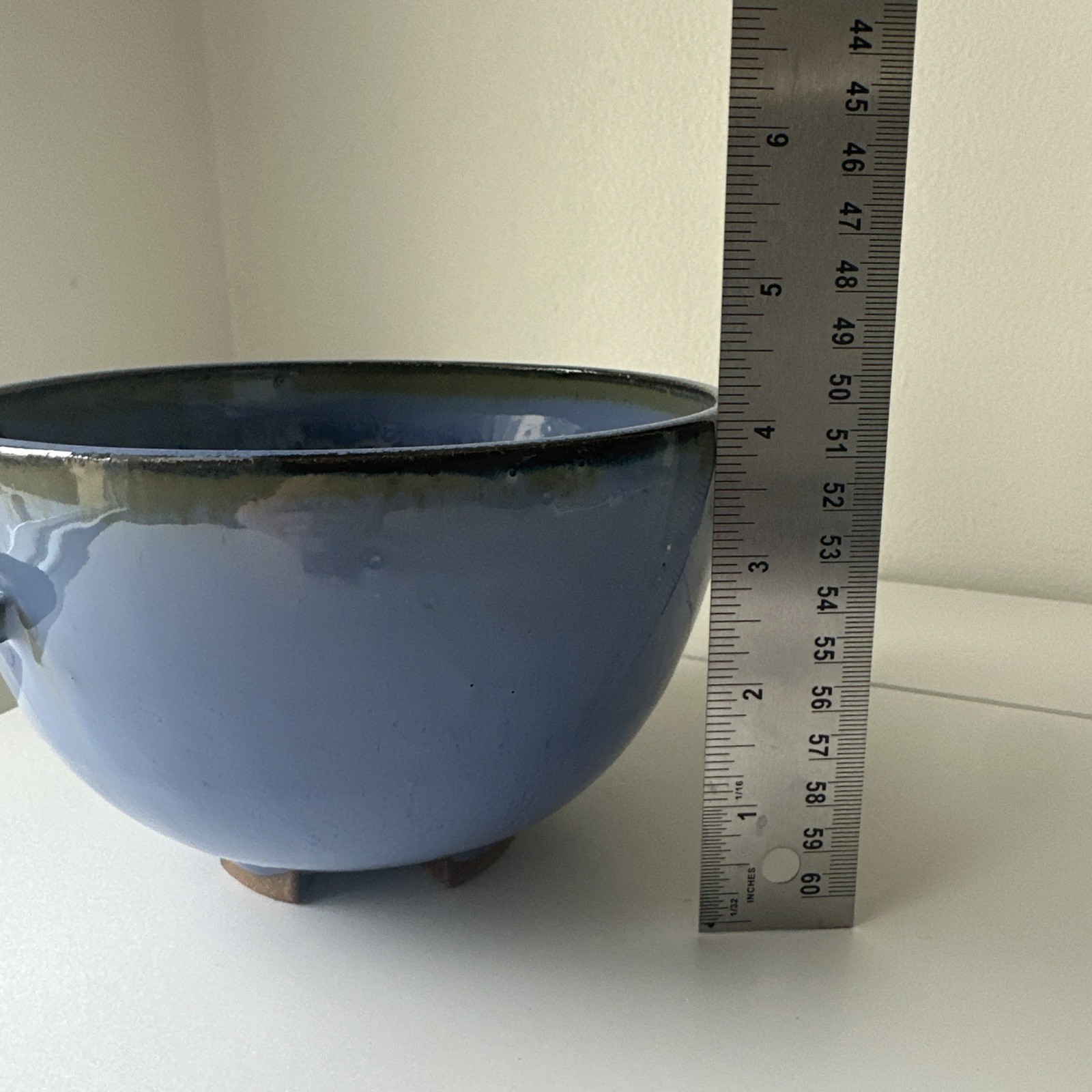 Vintage Studio Pottery Covered Bowl Blue Glaze Handmade Ceramic Dish