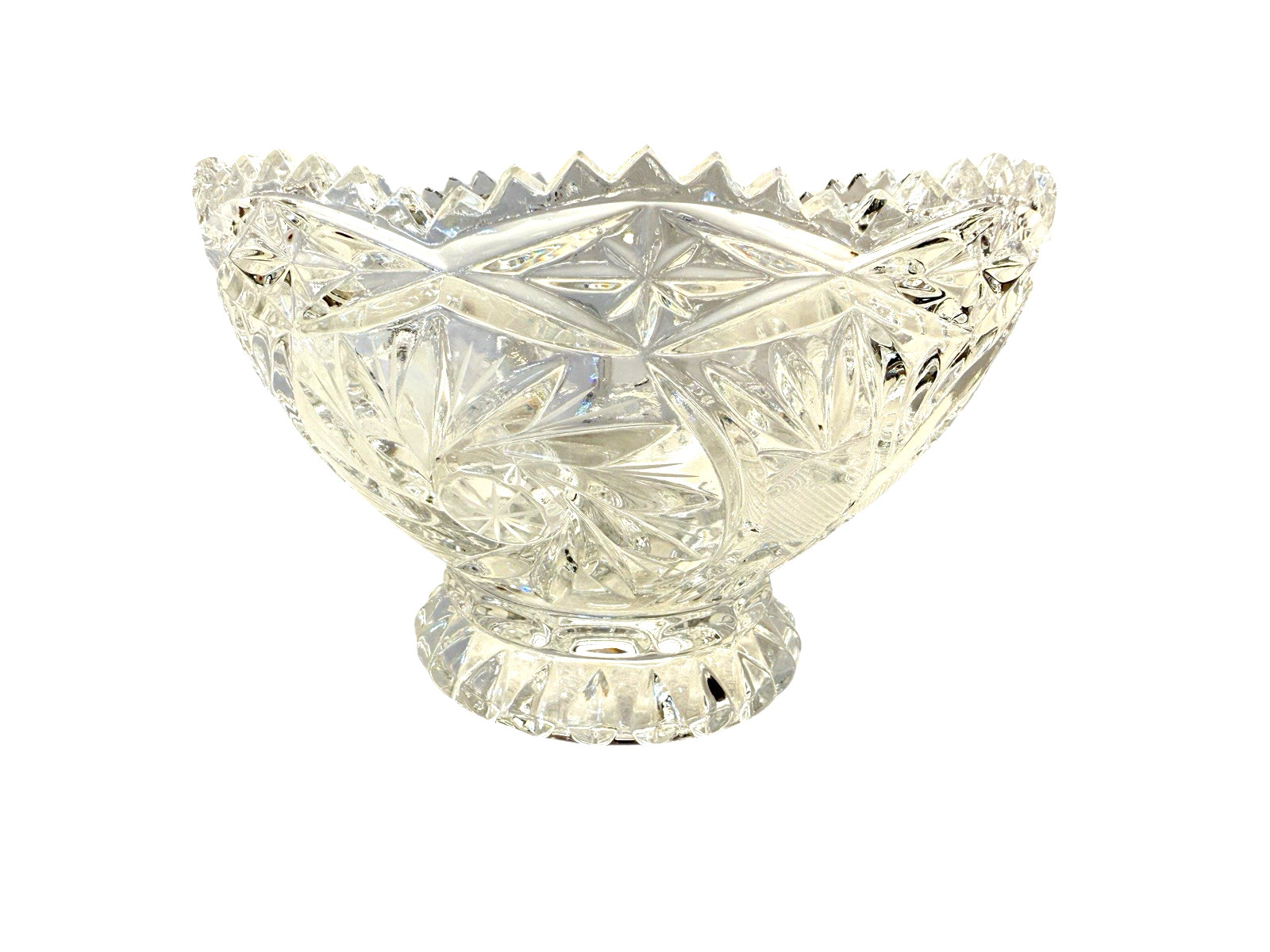 Vtg Lausitzer 24% Lead Crystal Pedestal Bowl Pinwheel Star Of David Hobstar 6″
