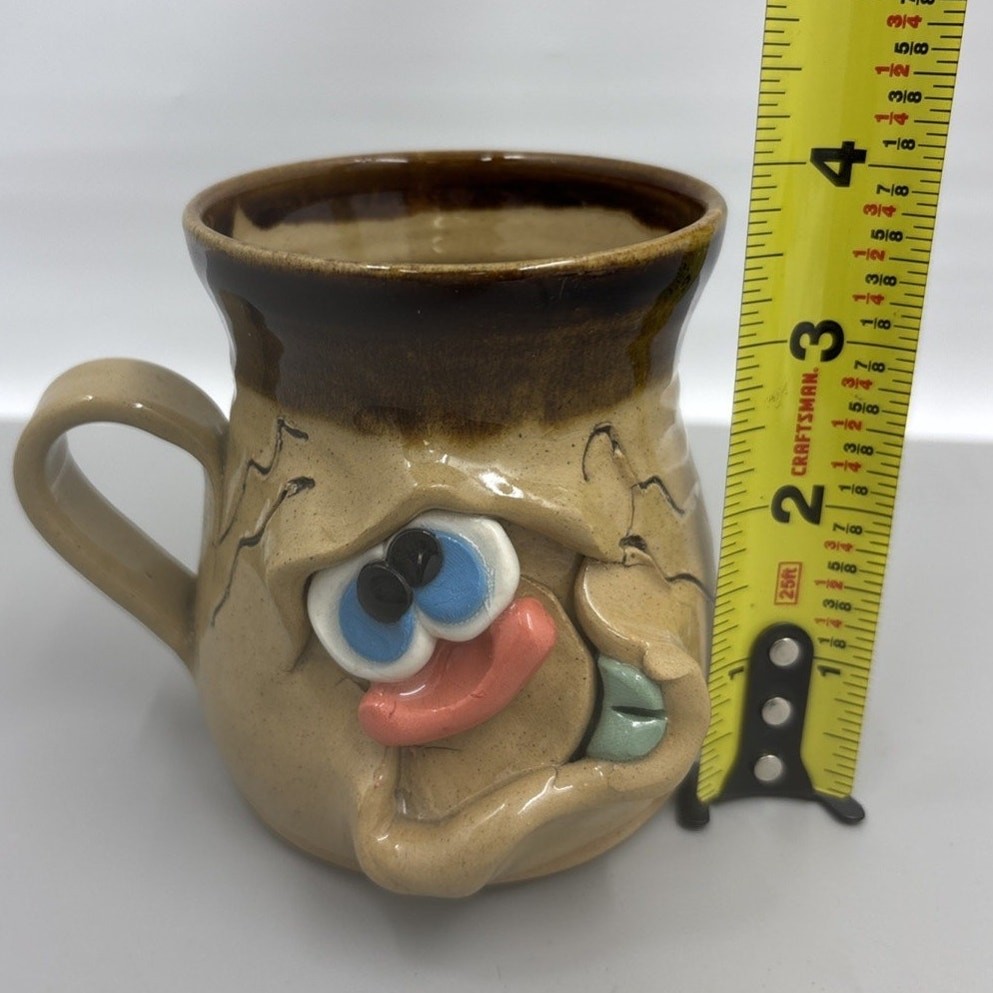 Pretty Ugly Pottery Mug Wales Vintage Glazed Stoneware Novelty Funny Face Cup