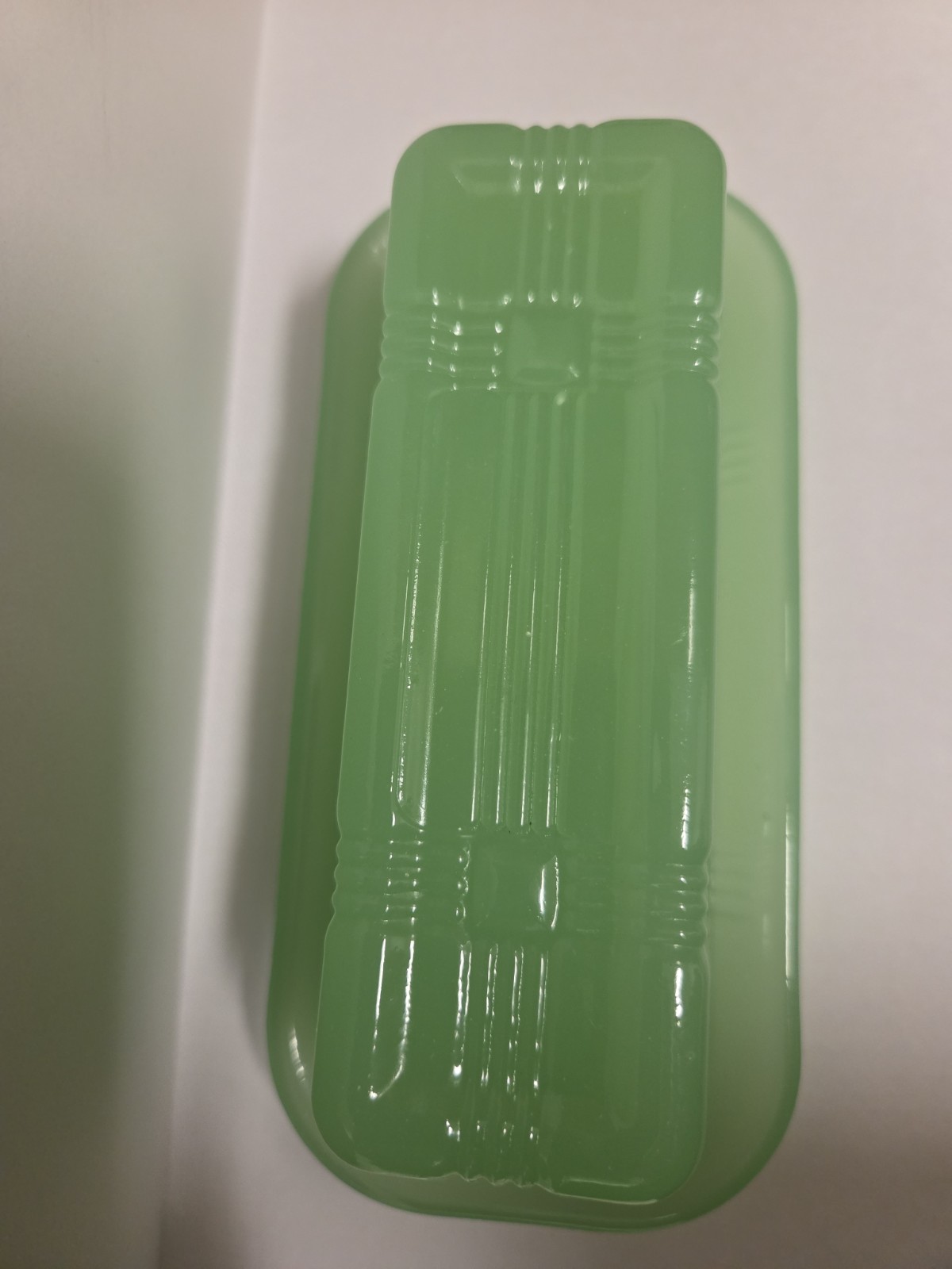 Jadeite Glass Butter Dish, 6.75 X 3.25 X 2.25 Green 2 TPC CHINA Retro