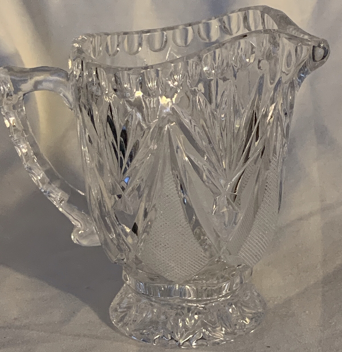 VTG FTD 1985 Diamond Pattern Crystal Clear Glass Milk Pitcher Vase