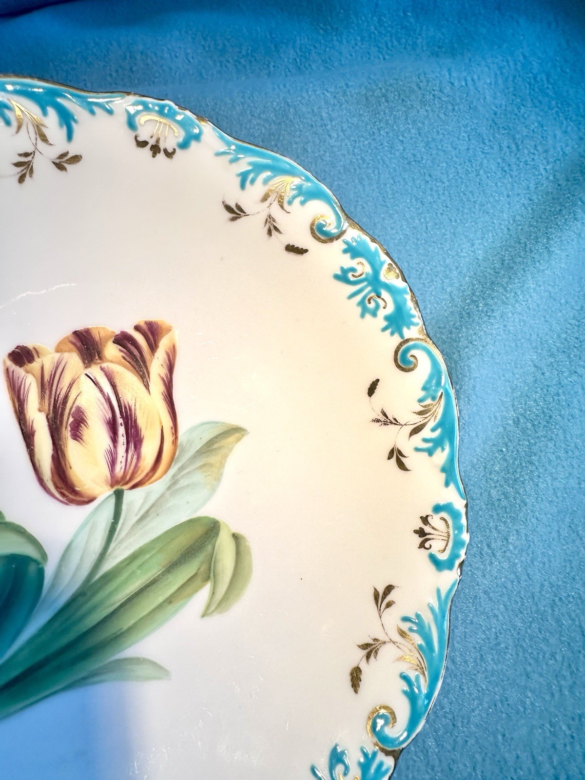 1800’s Antique Minton Quality Staffordshire Footed Bowl HP Tulip Turquoise Gold