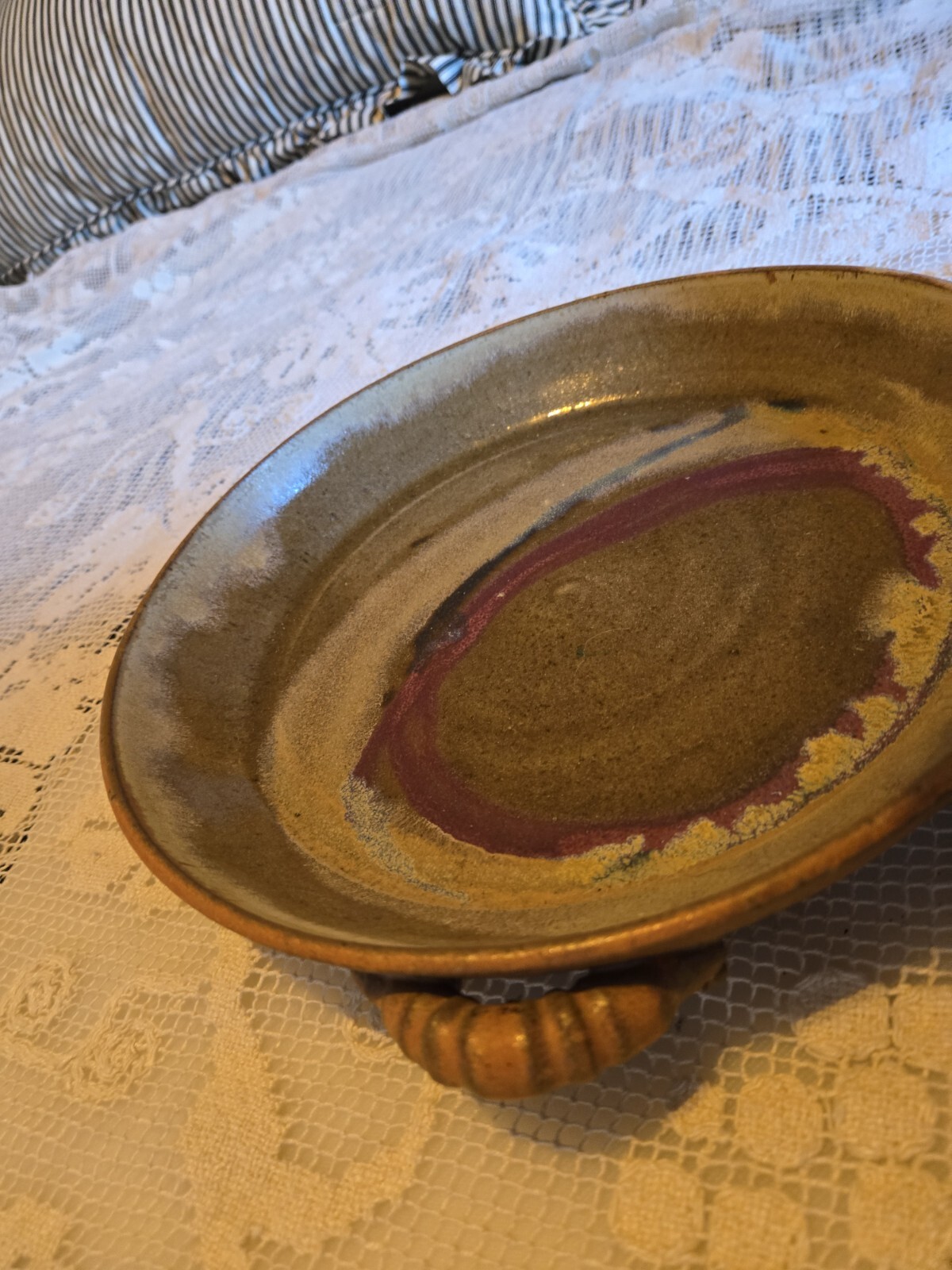 Hand Thrown Studio Pottery Dripped Glazed Pie Plate 10 Inch