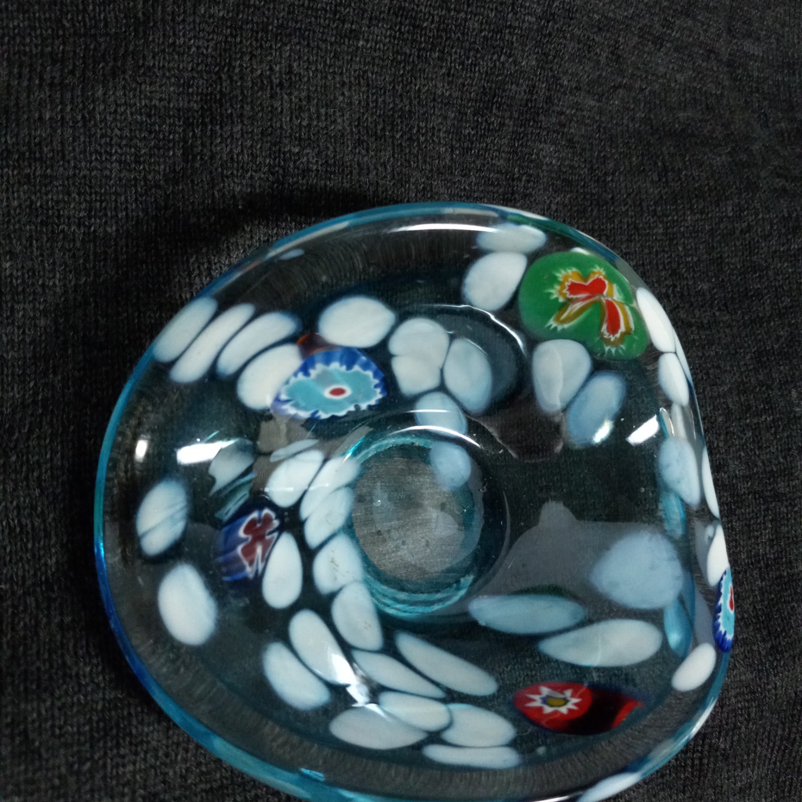 Millefiori Art Glass Multicolor Floral Blue Green Red Trinket Candy Dish 4″ VGUC