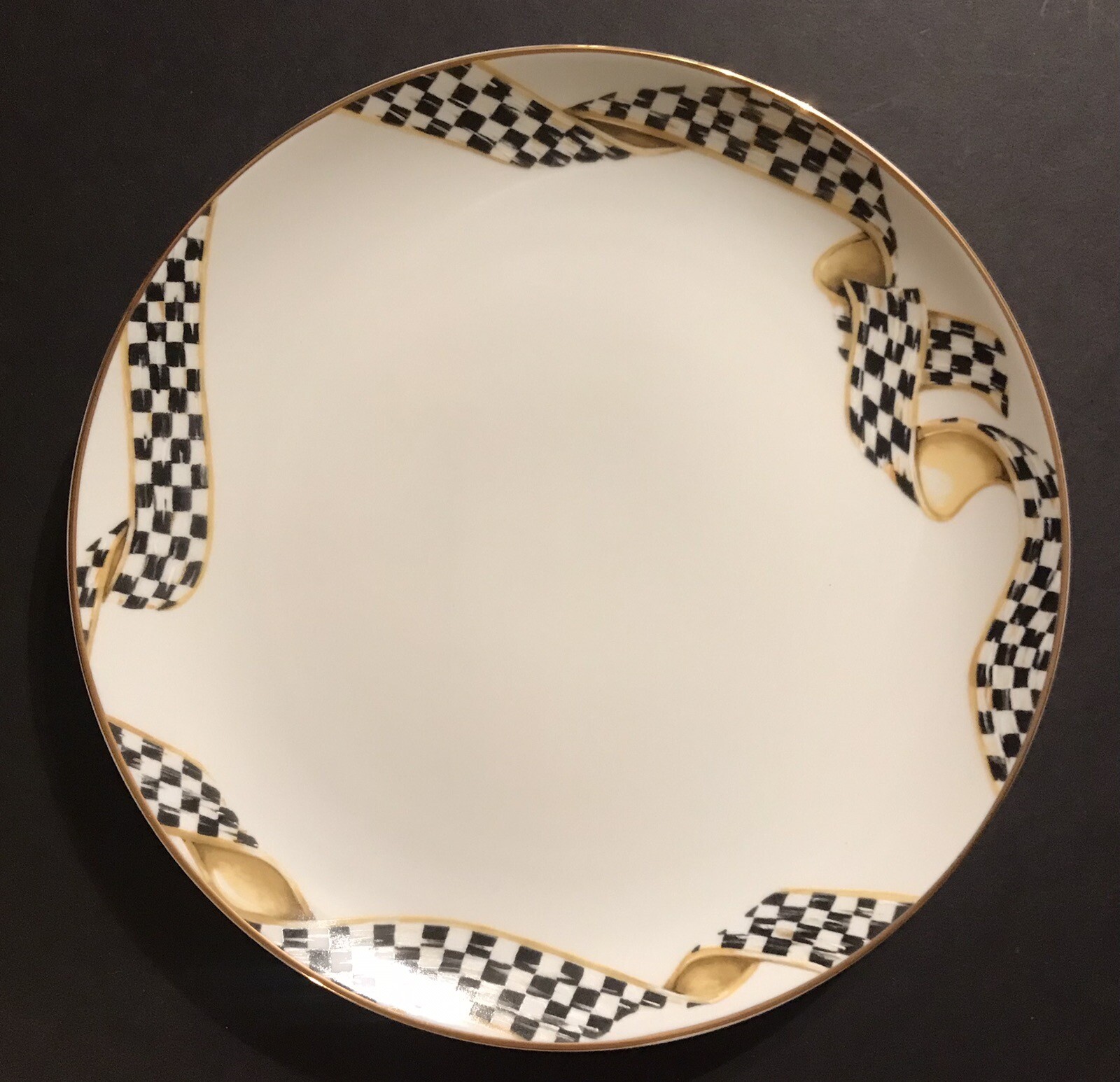 New! Mackenzie Childs Thistle & Bee Ribbon Dinner Plate 10”