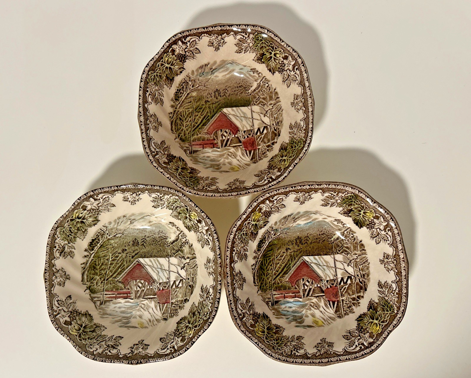 Johnson Brothers Friendly Village the Covered Bridge – Three Square Cereal Bowls